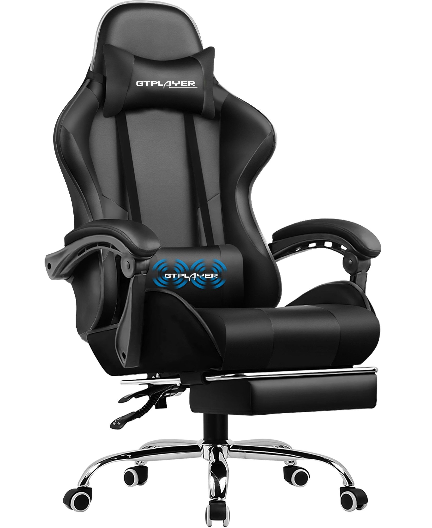 LUCKRACER Gaming-Stuhl Bürostuhl mit Massagefunktion, Fußstütze, Kopfstütze, Ergonomischer Gamer Stuhl Maximale Belastung 150 kg, 360° drehbar