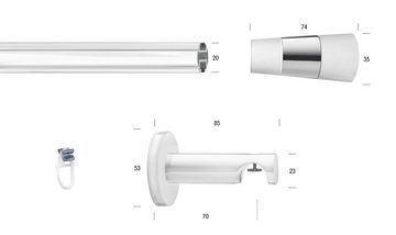 Gardinenstange WHITE, GARESA, Ø 20 mm, 1-läufig, Wunschmaßlänge, verschraubt, Eisen, Vorhanggarnitur, Innenlauf, verlängerbar, Wandmont., Endknopf 2-färbig