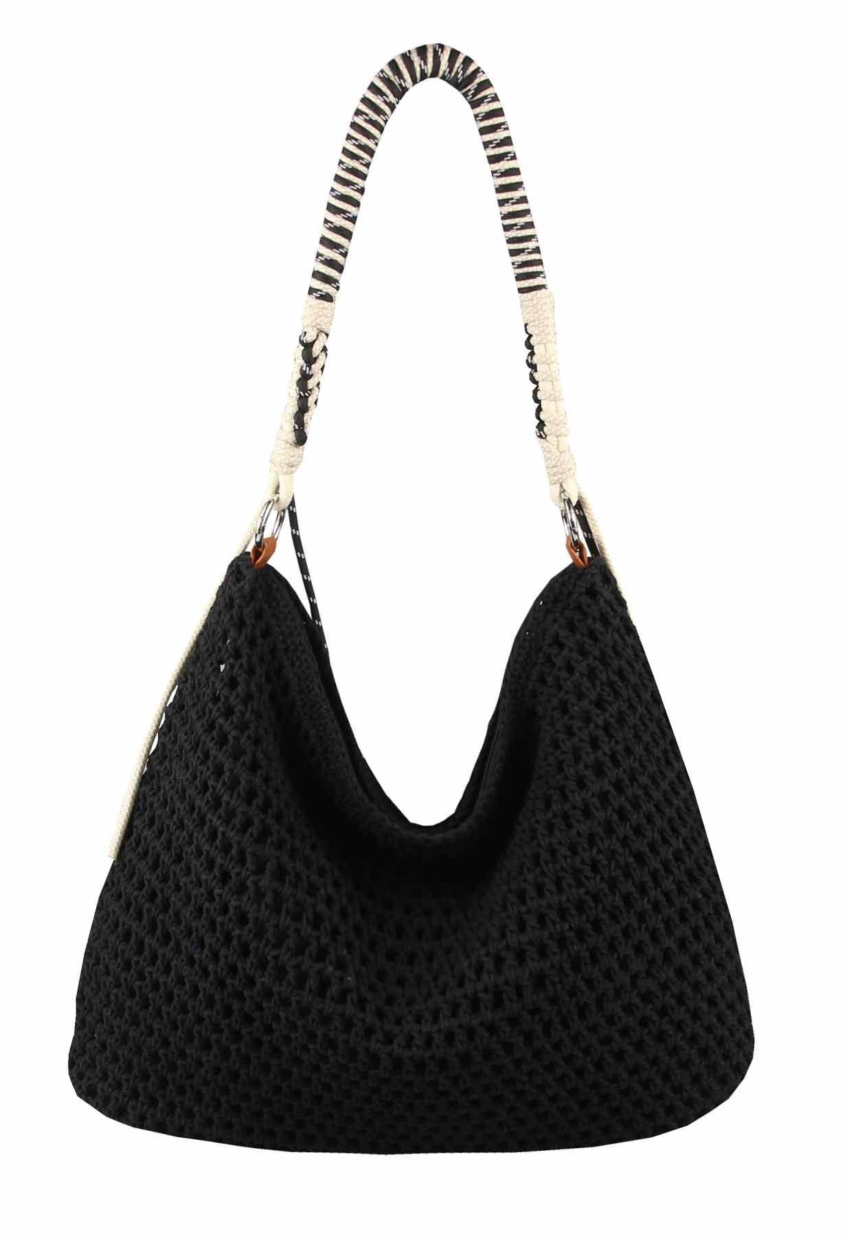 ITALYSHOP24 Schultertasche DAMEN TASCHE Boho Shopper Strohtasche Hobo Geflecht Häkeltasche Textil, Sommer Basttasche Strand Retro Reise Freizeit Urlaub Beuteltasche