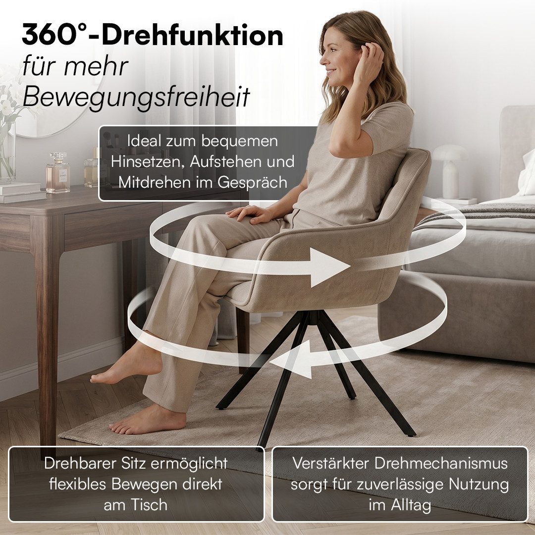 skølm Esszimmerstuhl Thokk Drehstuhl mit Leinenbezug (2er Set, hellbraun, bis 150 kg), Küchenstuhl, höhenverstellbar & drehbar, verfügbar als 4er/6er Set