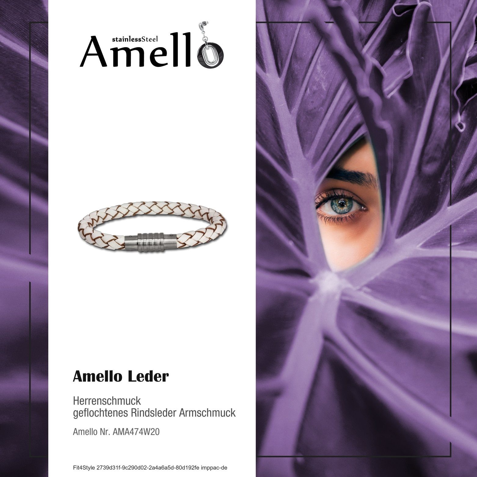 Armband Steel), 20,5cm, Edelstahlarmband weiß Herren (Stainless Armschmuck Farbe: Herren Edelstahl Amello Armband weiß Amello (Armband), ca.
