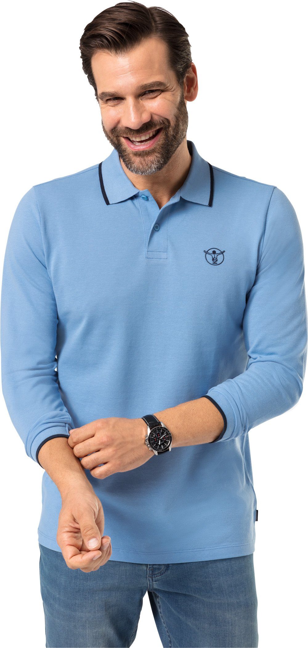 hellblau formstabilem Langarm-Poloshirt Baumwoll-Piqué aus Chiemsee