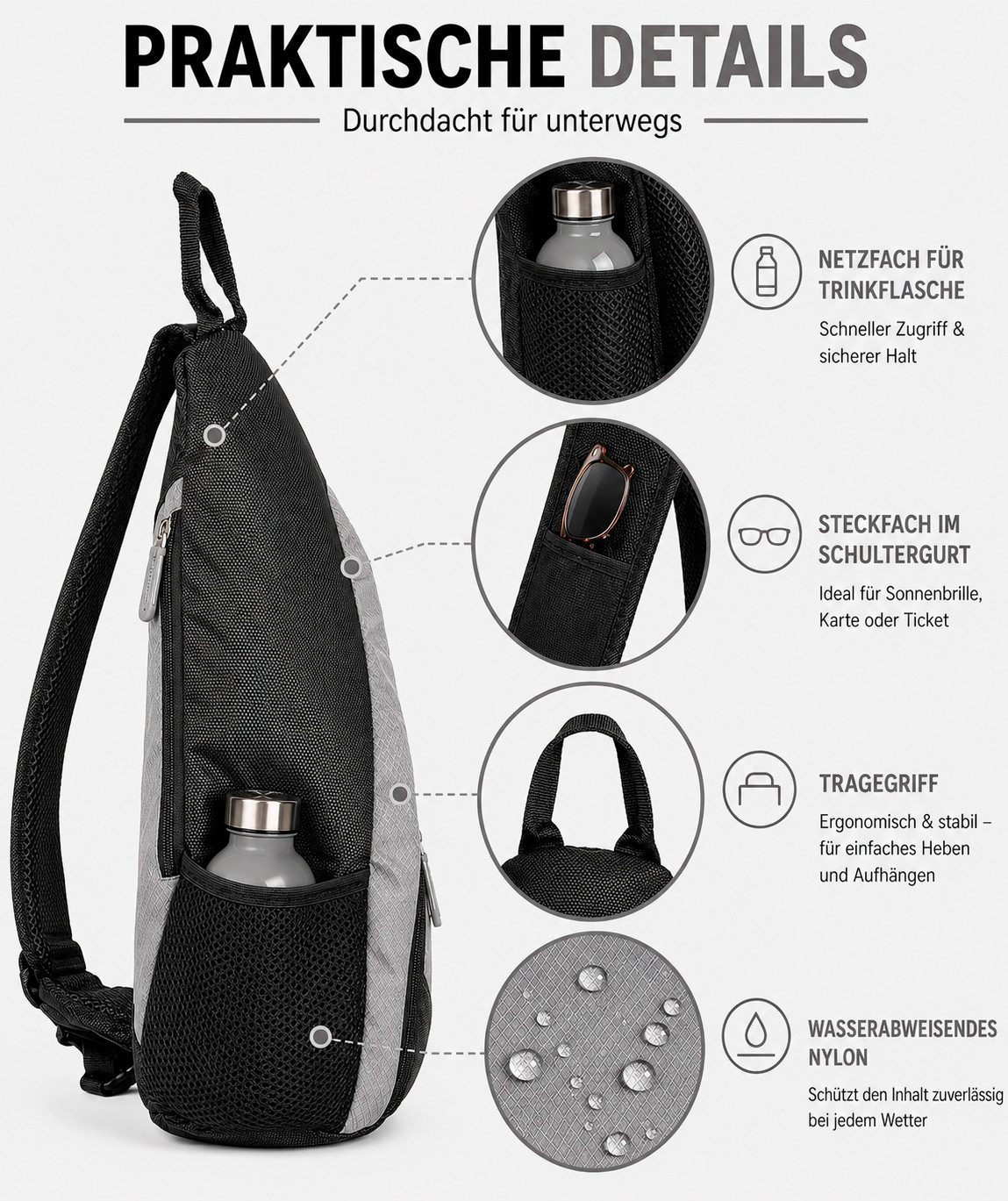 BAG STREET INTERNATIONAL Daypack Sling Bag Crossbody Schulterrucksack mit Sicherheitsfach Leicht Alltag