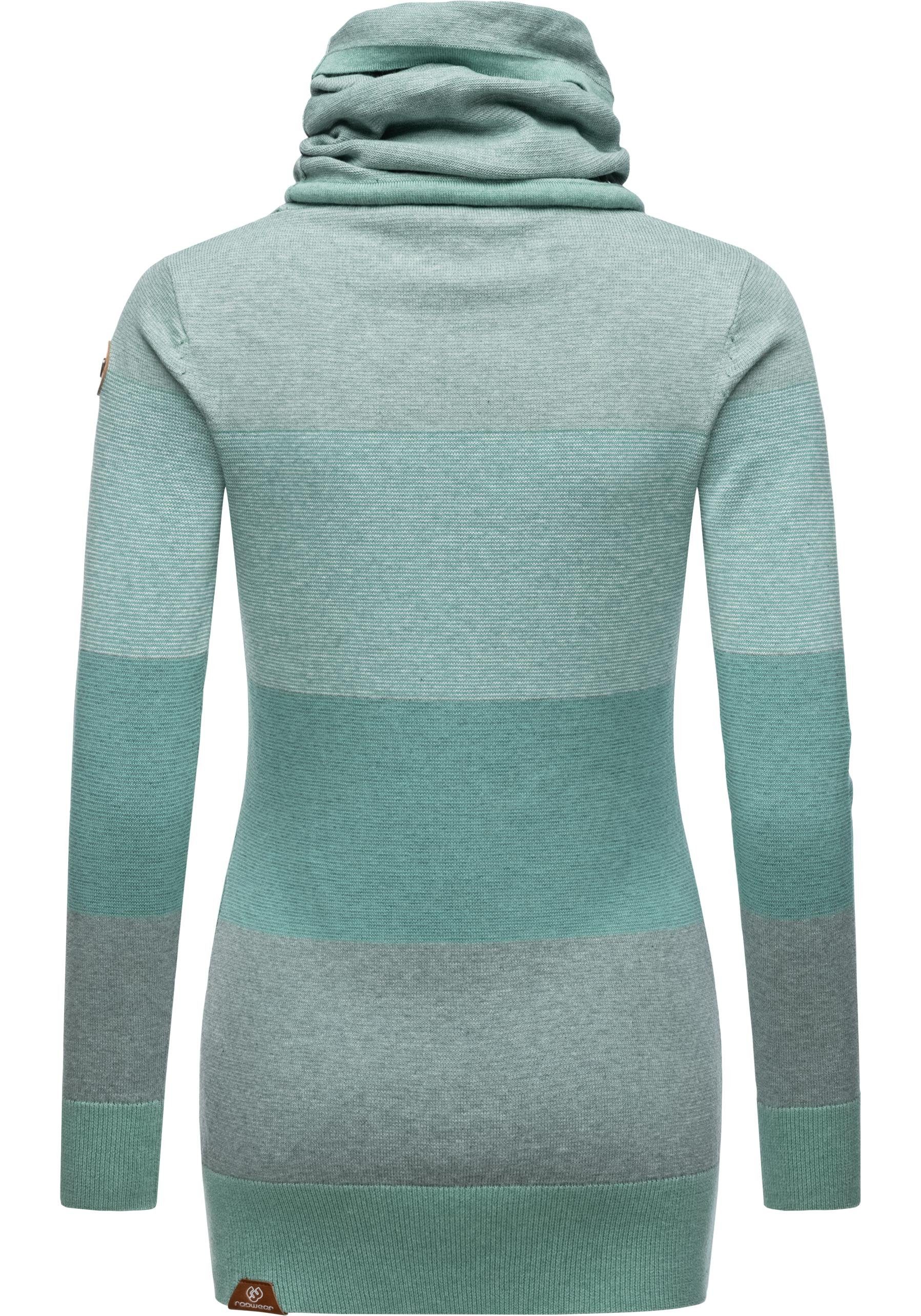 Streifenmuster Ragwear Langarm-Sweatshirt grün mit stylisches Damen Babett Sweater Stripes