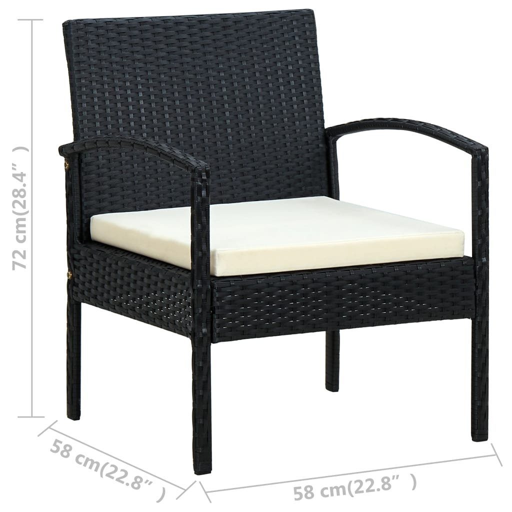 furnicato Gartenstuhl mit Kissen Poly Schwarz Rattan