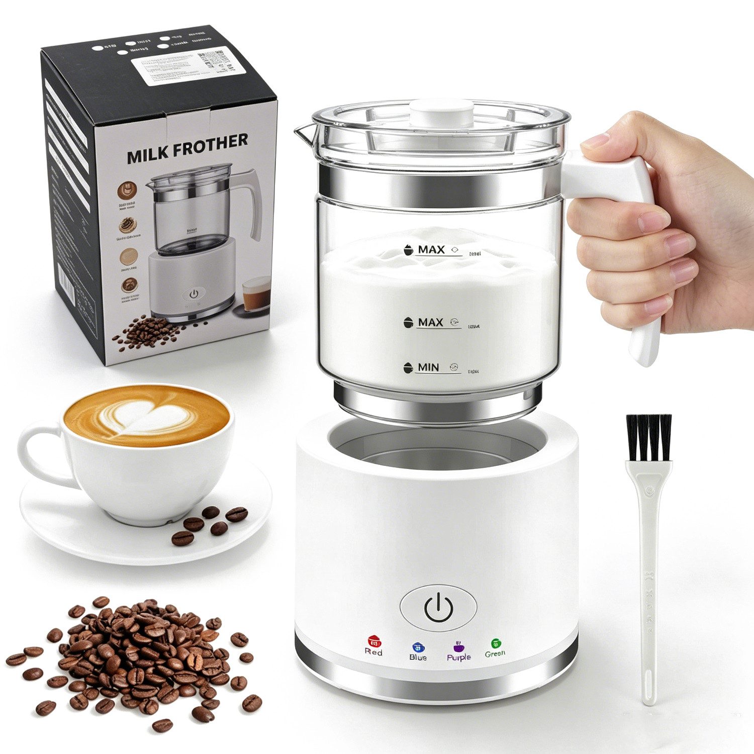 AKKEE Milchaufschäumer Elektrisch, 4 in 1 Milchschäumer für Heißer und Kalter, 500ml, 600 W