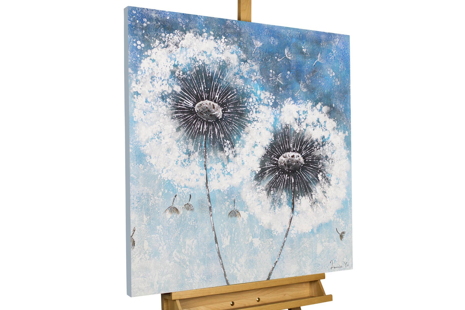 KUNSTLOFT Gemälde Pompon Flowers 80x80 cm, Leinwandbild 100% HANDGEMALT Wandbild Wohnzimmer