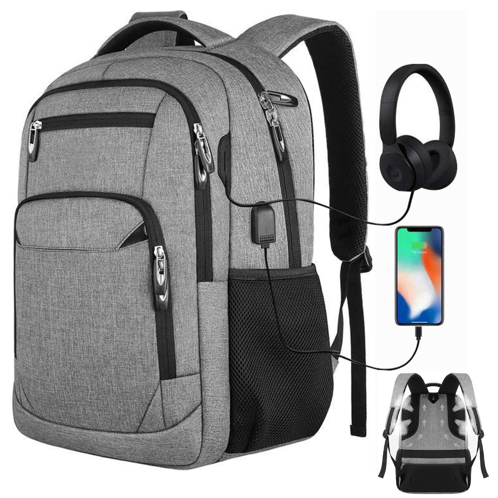 OKWISH Laptoprucksack Laptop Rucksäcke Schulrucksack Wasserbeständig Laptoptasche (Uni Tasche Businessrucksack Sportrucksack, Anti-Diebstahl, Backpack mit Laptopfach, mit USB-Anschluss), Herren Damen Jungen Teenager Arbeit Business Freizeit Reisen