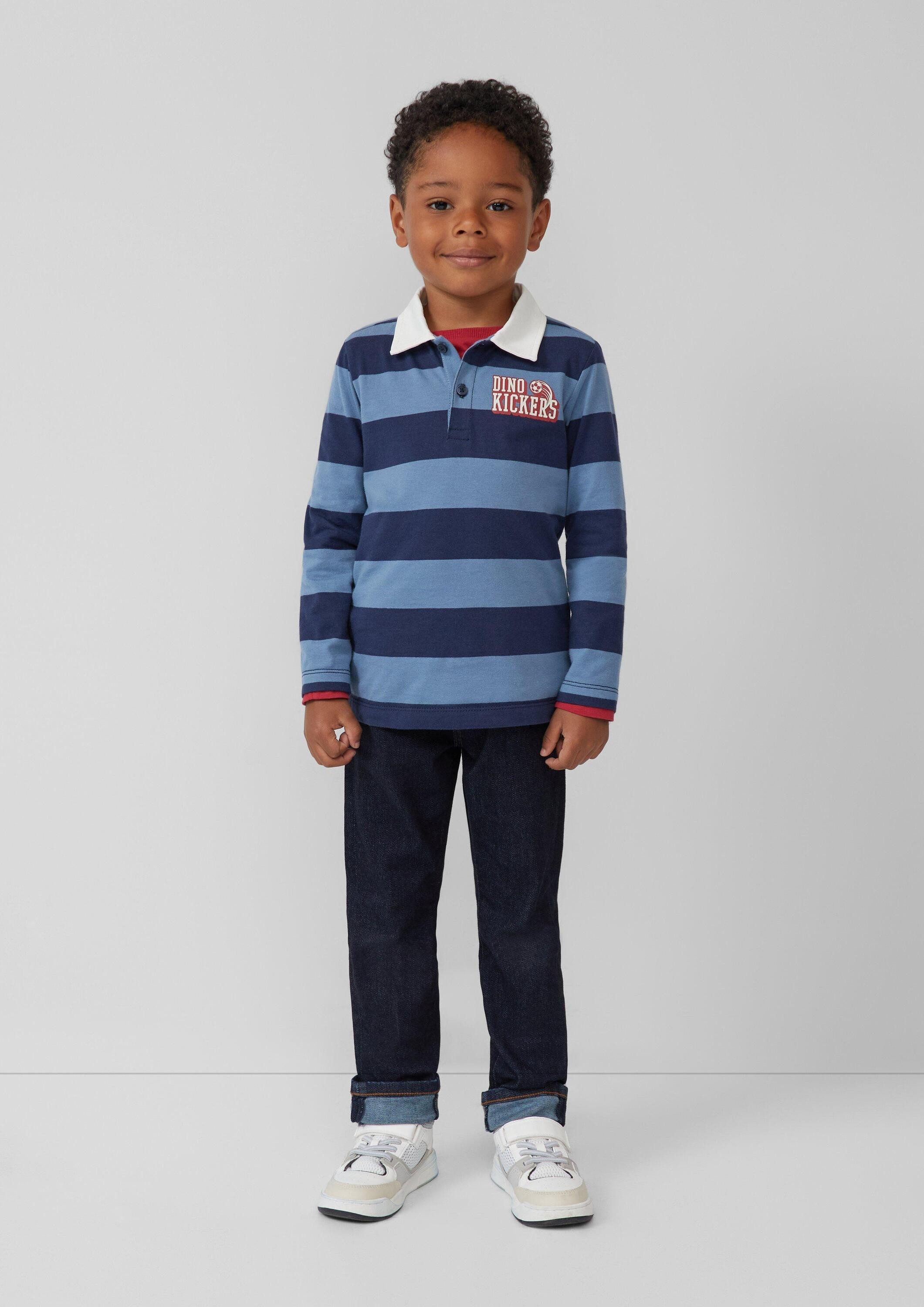 s.Oliver Langarmshirt Polo-Shirt Gestreiftes Poloshirt aus Baumwolljersey