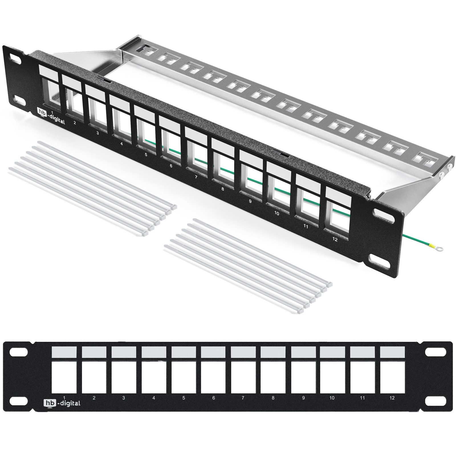 HB-DIGITAL Patchfeld 10 zoll 12-Port für Keystone Module 1HE Netzwerk-Panel (12 Port ohne Keystone)