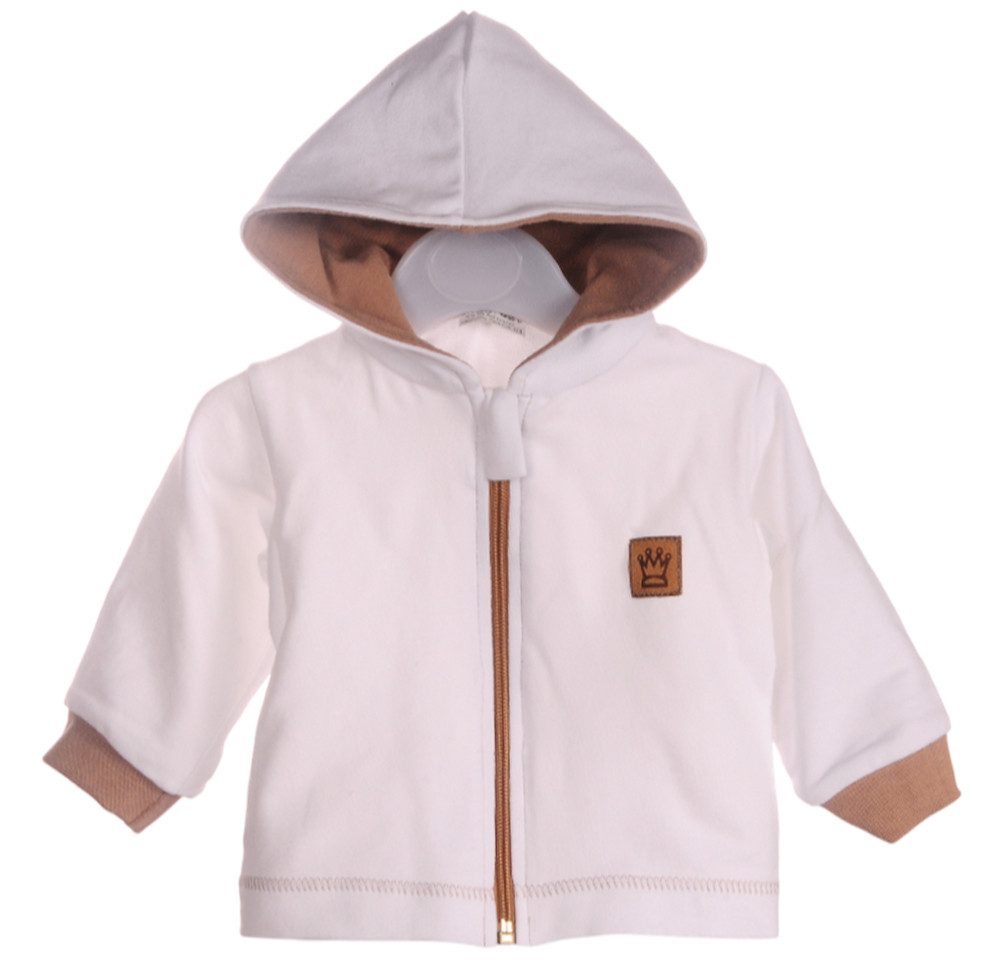 La Bortini Sweatjacke Baby Jacke mit Kapuze Stoffjacke in Milchweiß Beige mit Krone mit Reißverschluss, 56 62 68 74 80 86