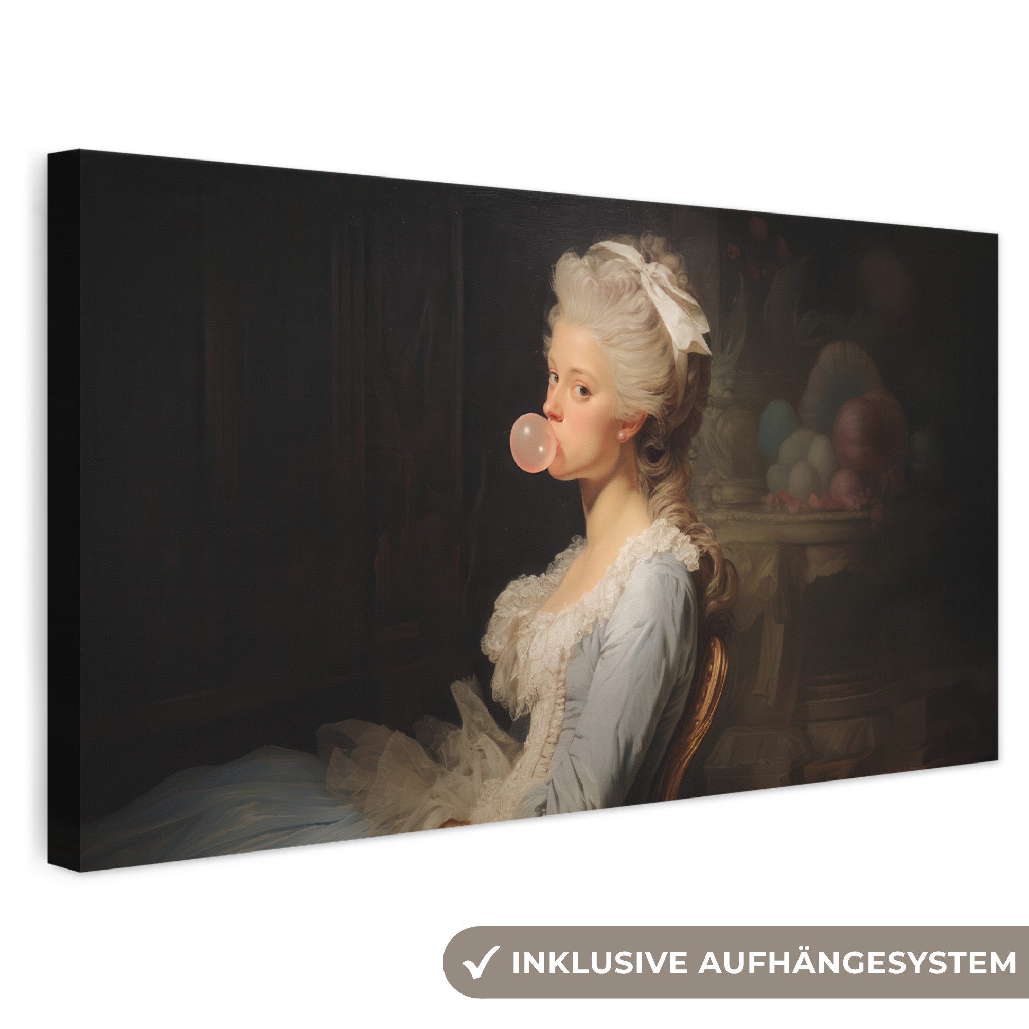 OneMillionCanvasses® Leinwandbild Panorama Frau - Barockes Kleid - Kaugummi, Fotodruck (1 St), Wandbild, Deko Schlafzimmer Wohnzimmer Flur 40x20 cm