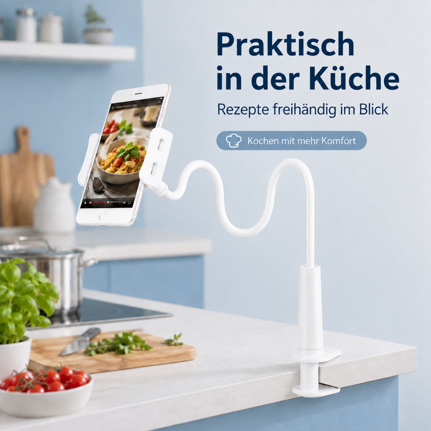 Fyrove Handy-Halterung Flexibler Schwanenhals Handyhalter mit Klemme, (360° drehbar Gooseneck Halterung für Bett & Schreibtisch, Praktisches Geschenk zum Geburt – Bild 3 von 5