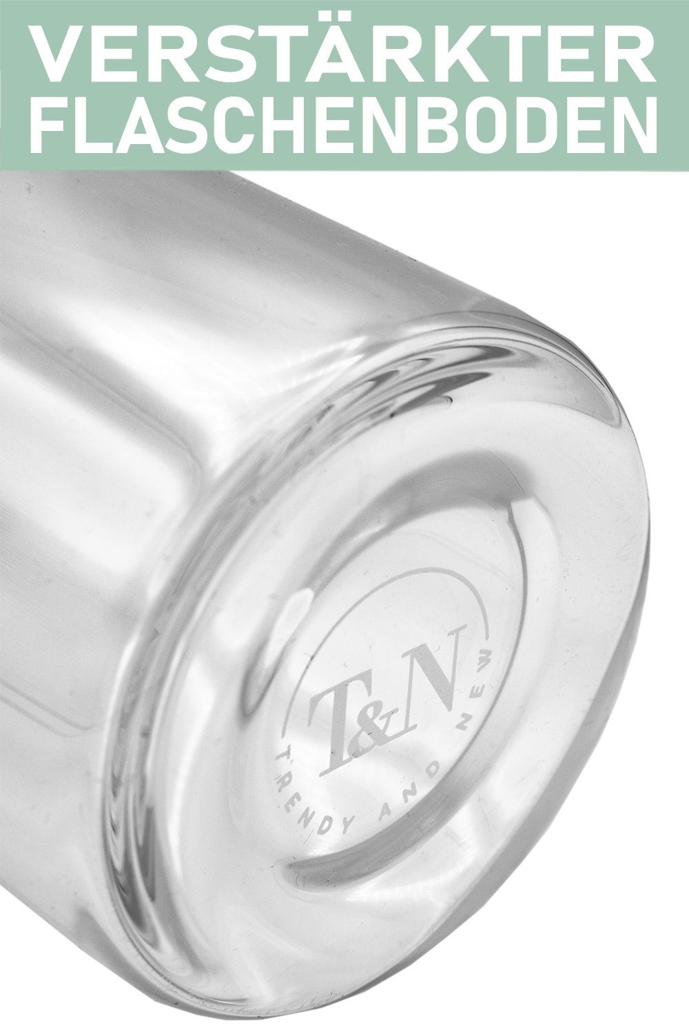 TRENDY AND NEW Schlankes auslaufsicher Classique 1 Glas Anthrazit Glastrinkflasche Grande geeignet, und dickerem 1l T&N (mit 2x Bambus aus ohne mit Wasserflasche Kohlensäure Deckel Glasflasche Borosilikatglas, Liter, Trinkflasche und Trinkflasche Trageriemen) Design Edelstahl Neoprenhülle, für