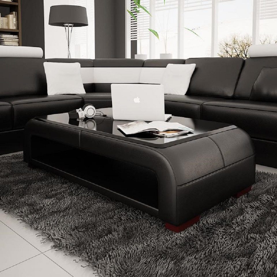 Xlmoebel Couchtisch Eleganter Sofatisch aus Glas und Leder für stilvolles Ambiente (Packung, 1-St., Couchtisch EV30), Hergestellt in Europa