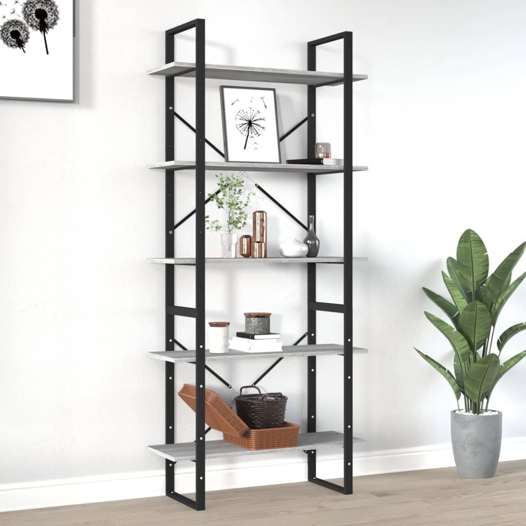 furnicato Bücherregal 5 Fächer Grau Sonoma-Eiche 80x30x175 Holzwerkstoff