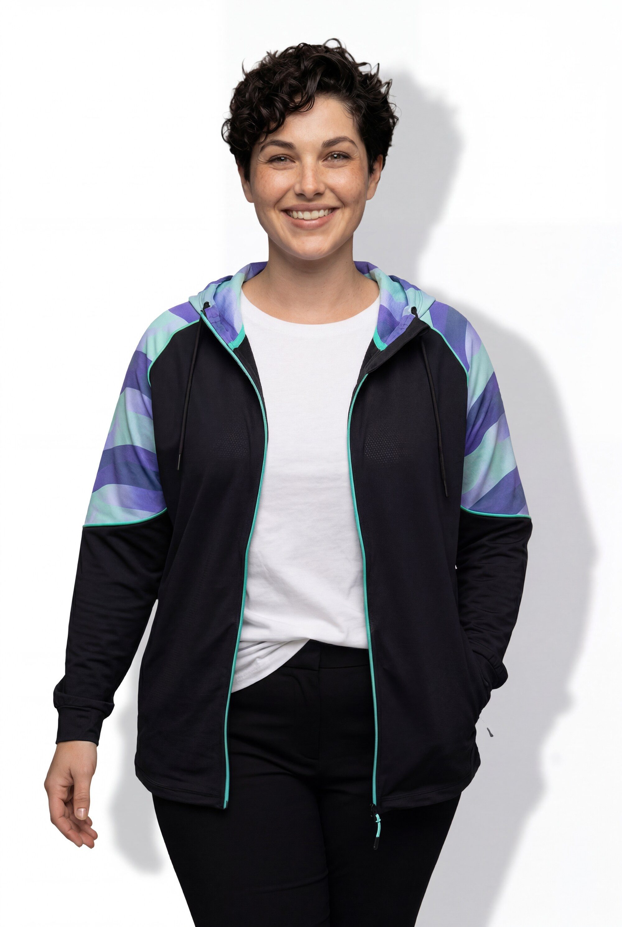 Ulla Popken Sweatjacke Light-Funktionsjacke Kapuze Daumenloch