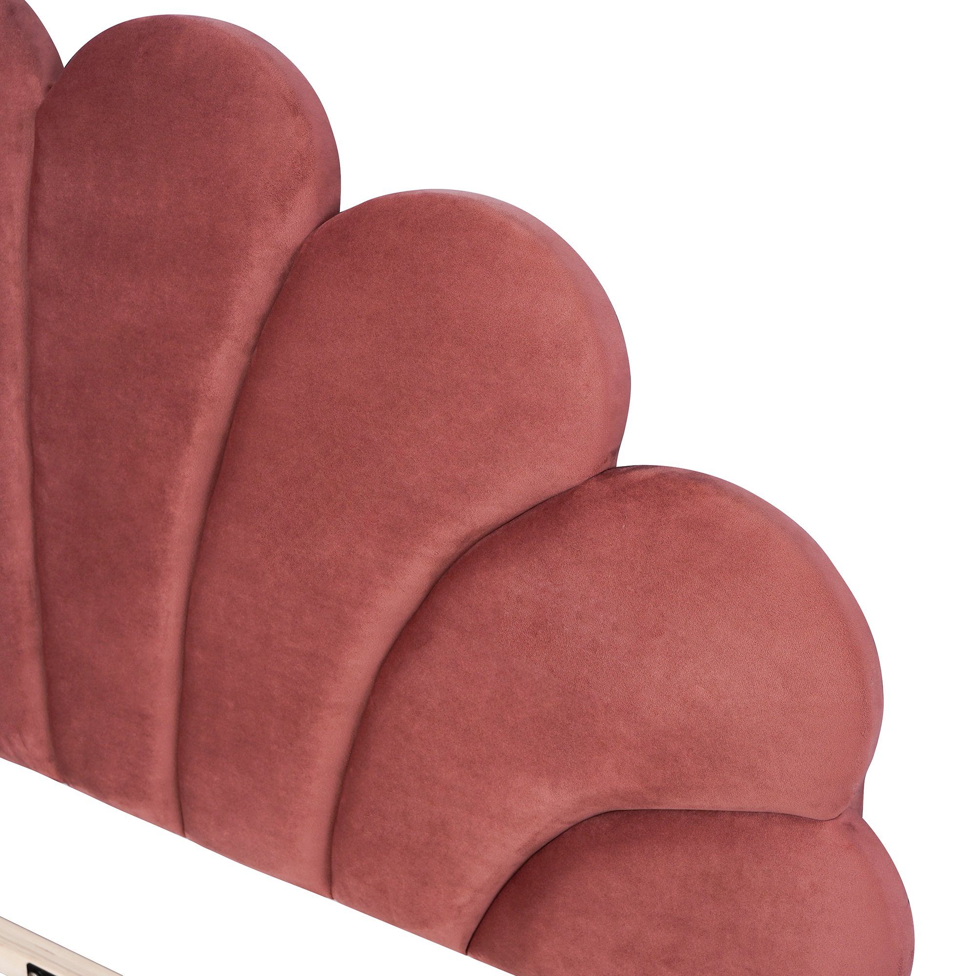Polsterbett (Doppelbett), Kinderbett mit Blumenform-Kopfteil, Samt, 140x200cm