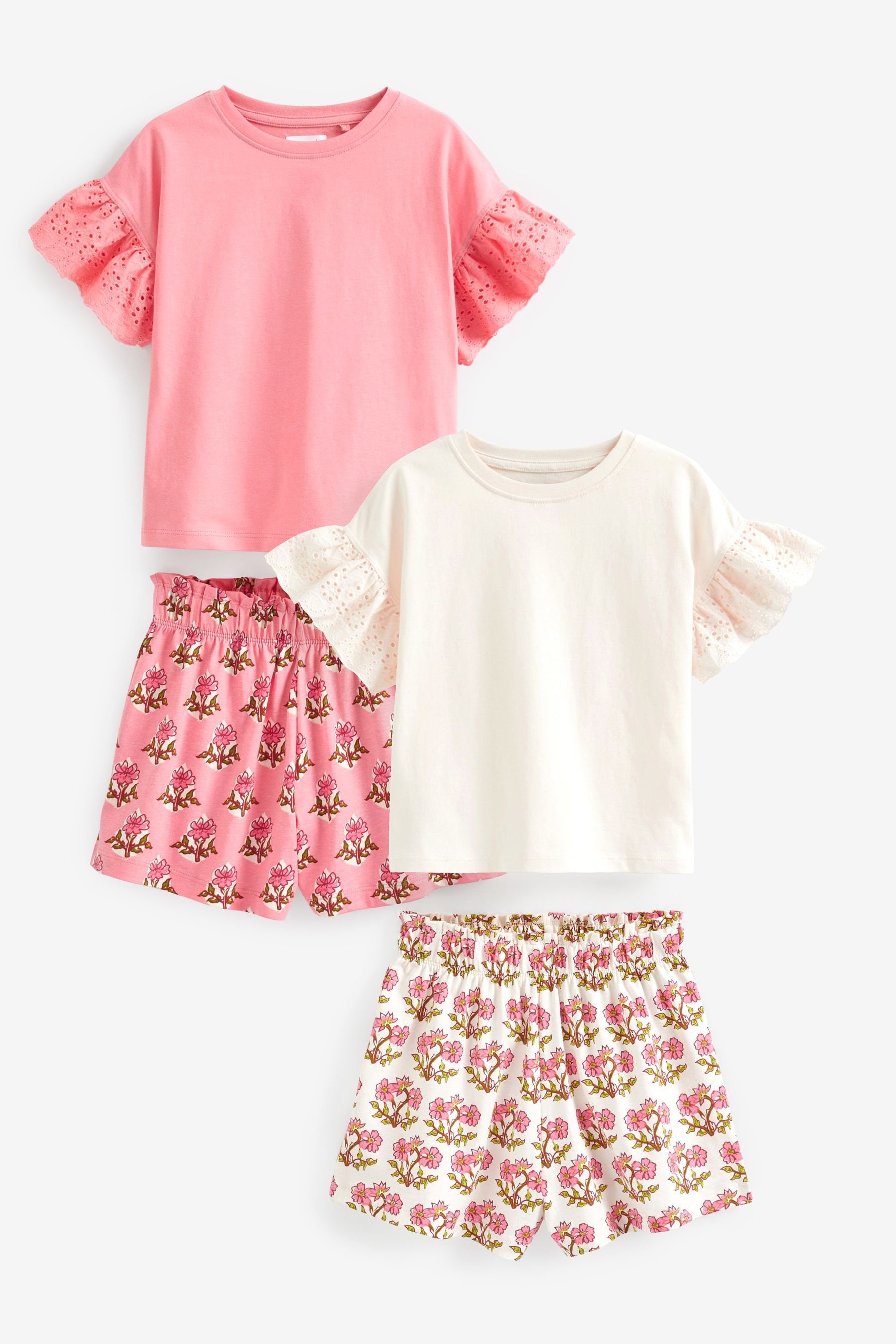 Next Pyjama Kurze Schlafanzüge, 2er-Pack (4 tlg) Pink/White Floral