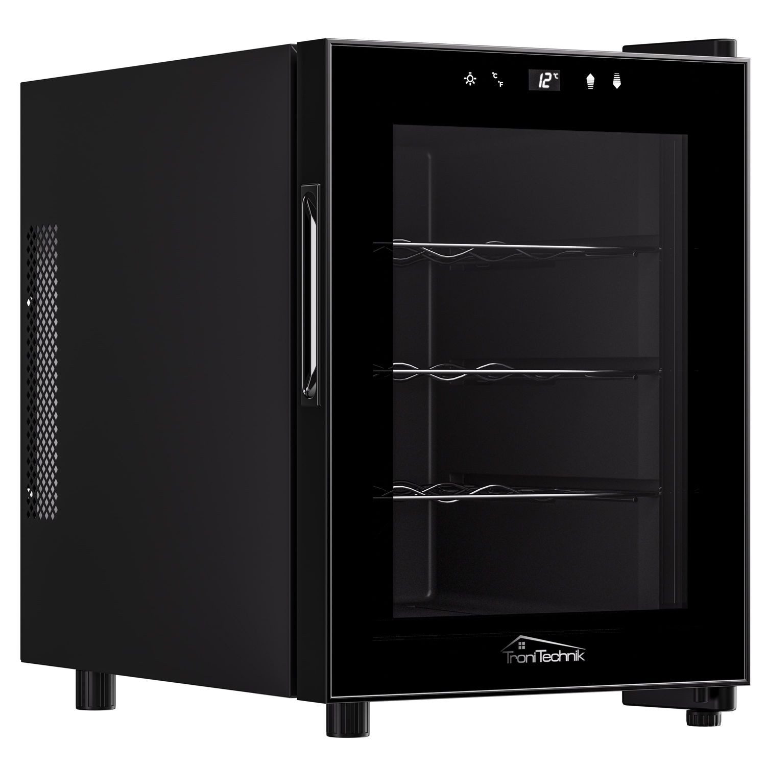 TroniTechnik Weinkühlschrank Bordeaux mit 31 Liter Fassungsvolumen für 12 Flaschen,Temperatur von 5°C bis 18°C, mit LED