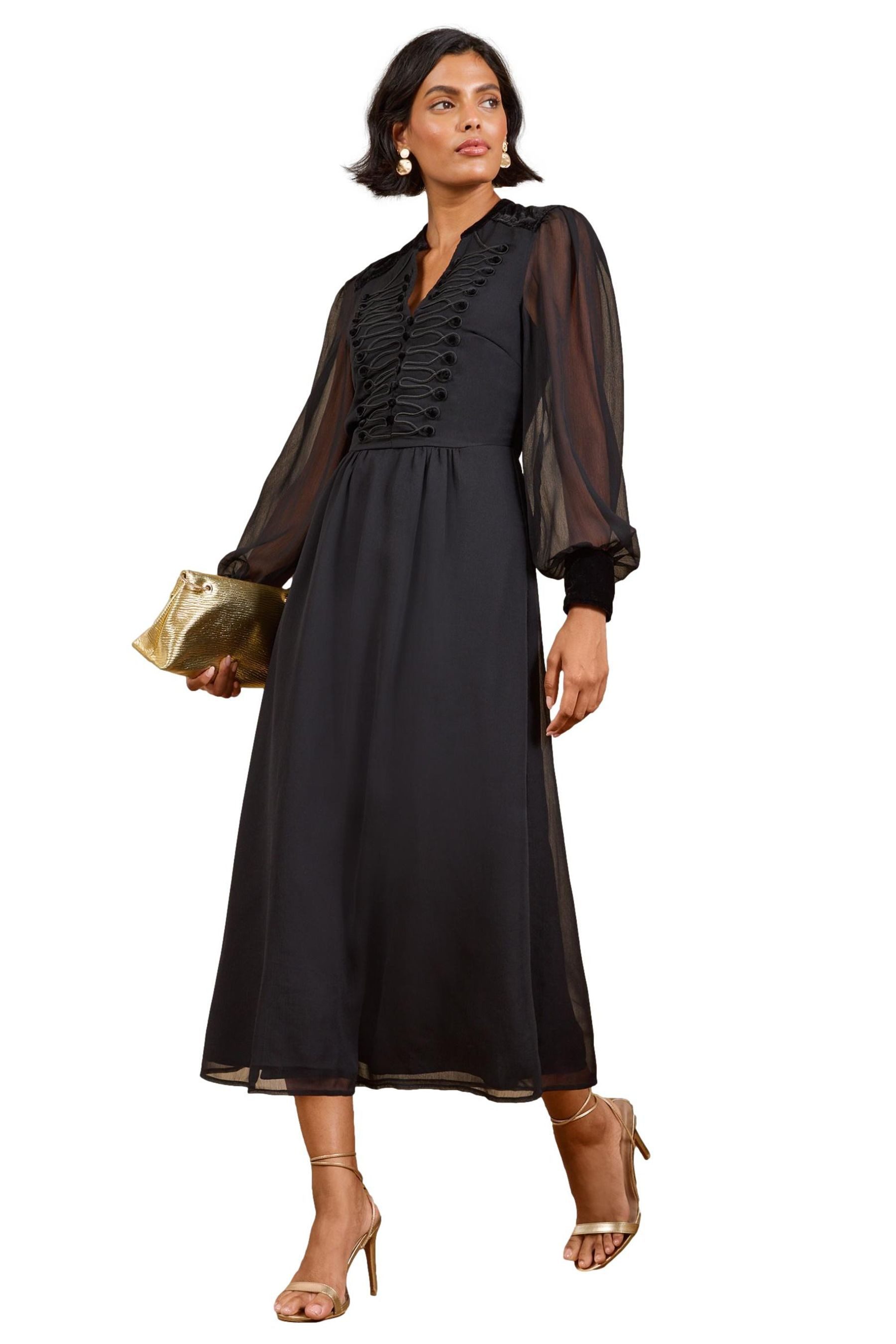 Love & Roses Midikleid Love & Roses Kleid mit Samtdetail und Posamenten, (1-tlg)