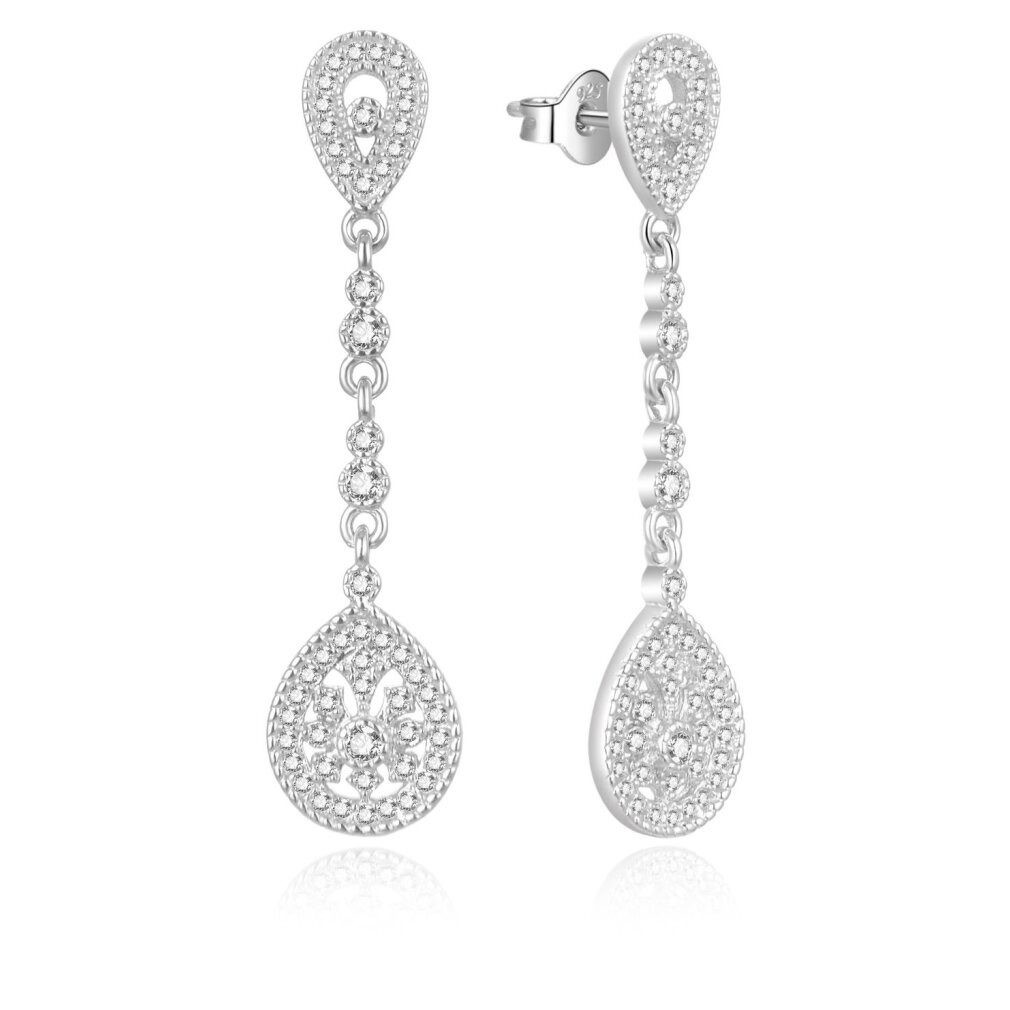 Ohrring-Set Elegant silver earrings with cubic zircons E0002556