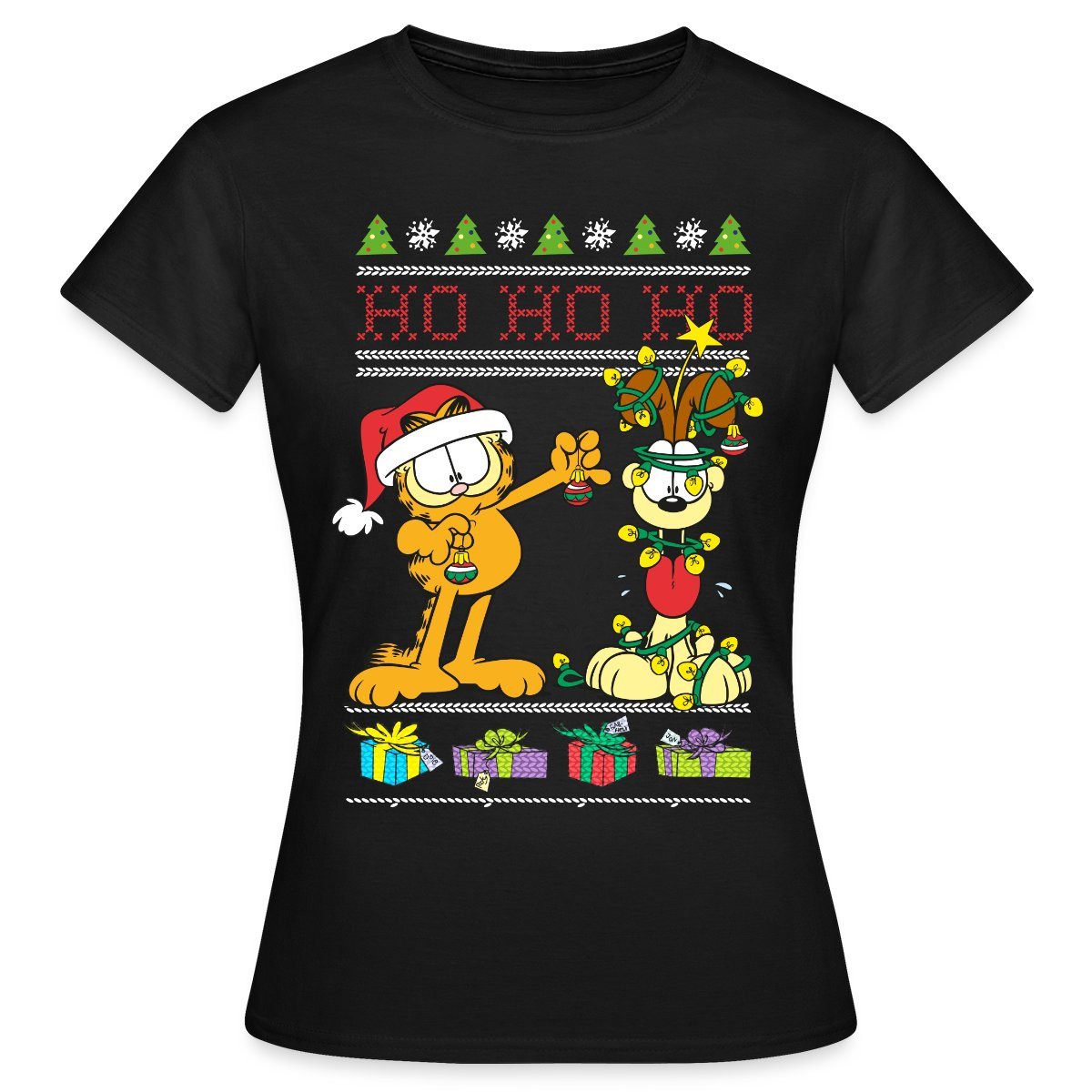 Spreadshirt T-Shirt Garfield Und Odie Hohoho Ugly Christmas Weihnachten Fra günstig online kaufen