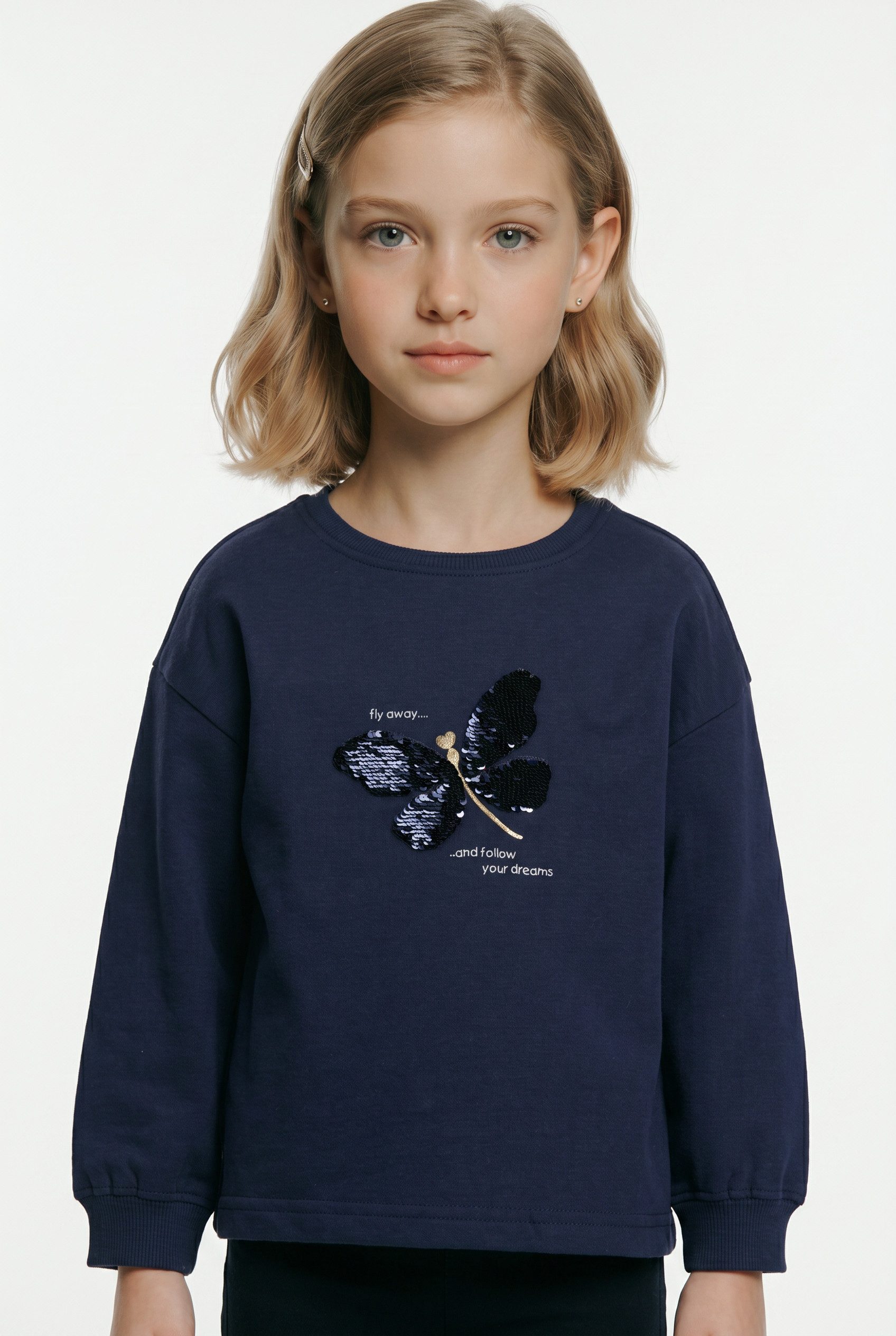Blue Seven Sweatshirt Frontmotiv mit funkelnden Wendepailletten