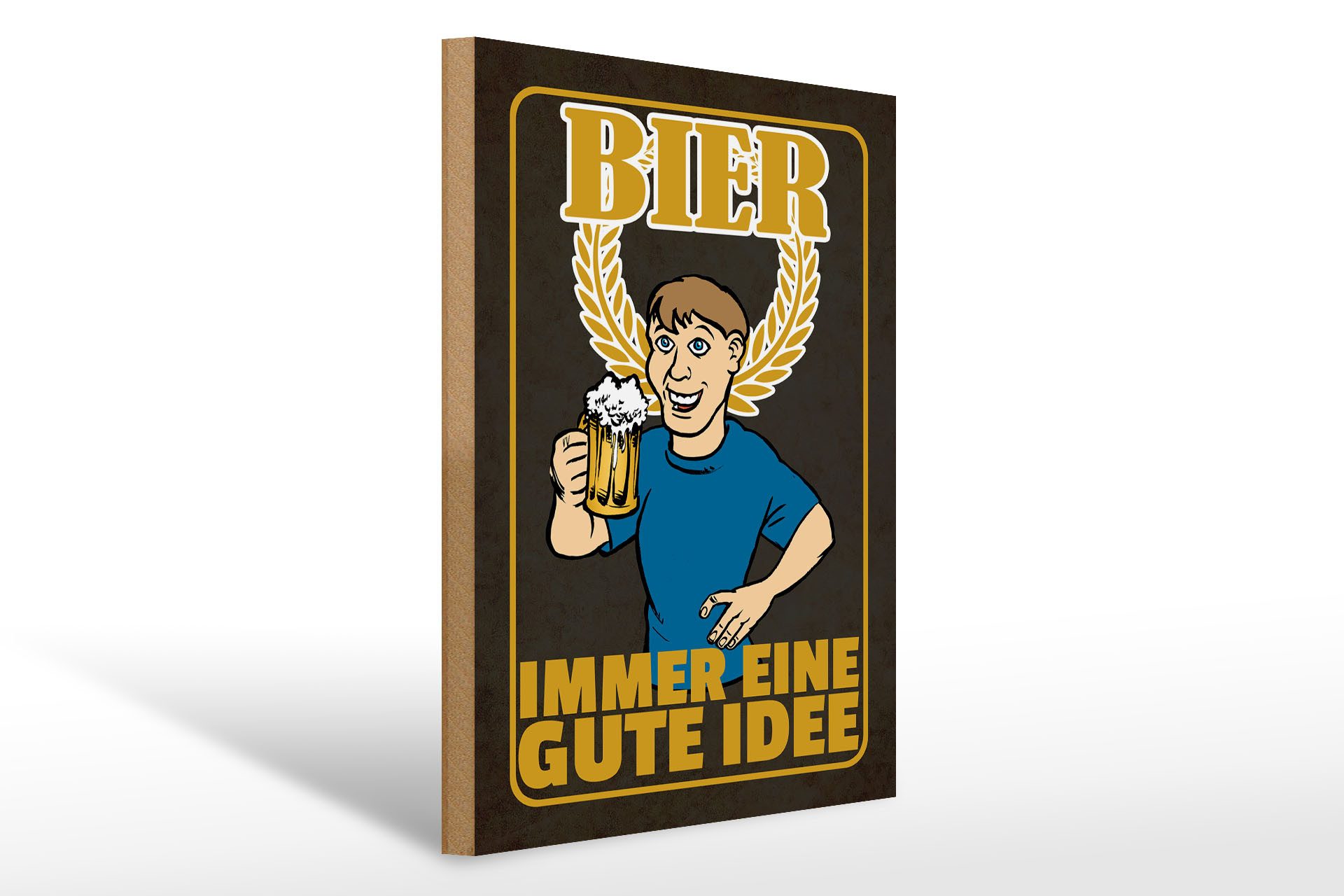 Holzbild 30x40cm Bier immer eine gute Idee Bierhumpen