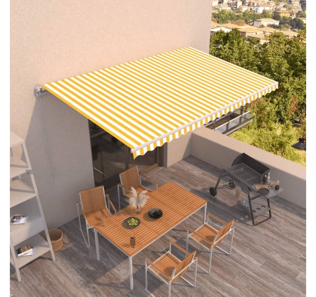 Thumbnail - furnicato Markise Manuell Einziehbar 500x350 cm Gelb und Weiß (1-St)