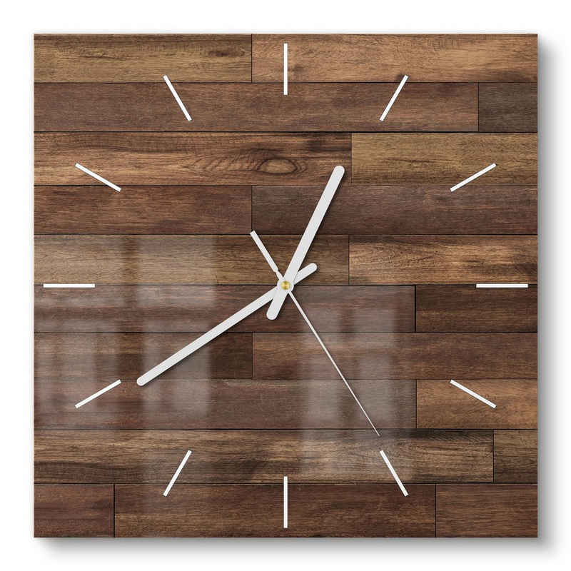 DEQORI Wanduhr 'Blick auf Holzboden' (Glas Glasuhr modern Wand Uhr Design Küchenuhr)