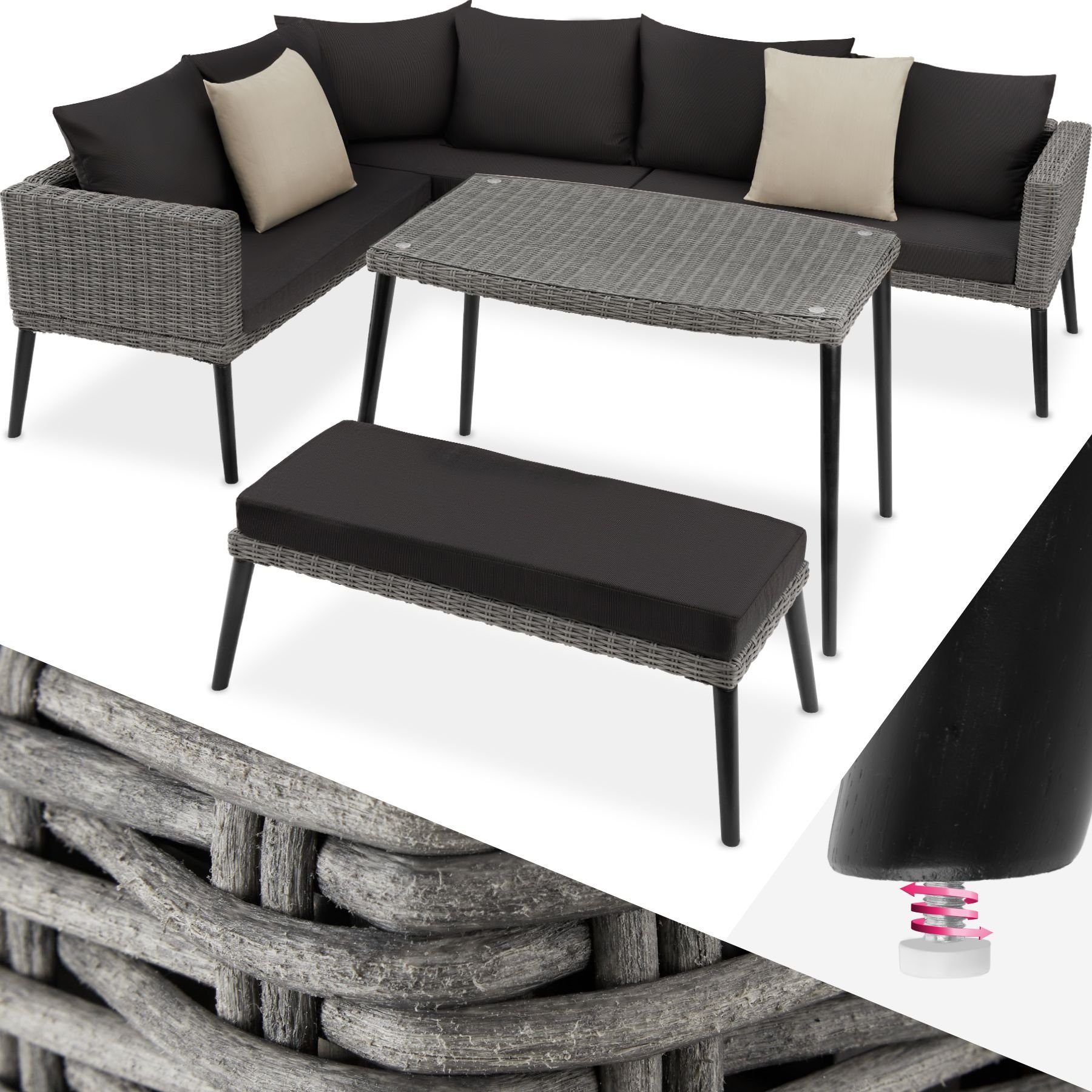 tectake Loungeset Pula, (Set, 3-tlg)