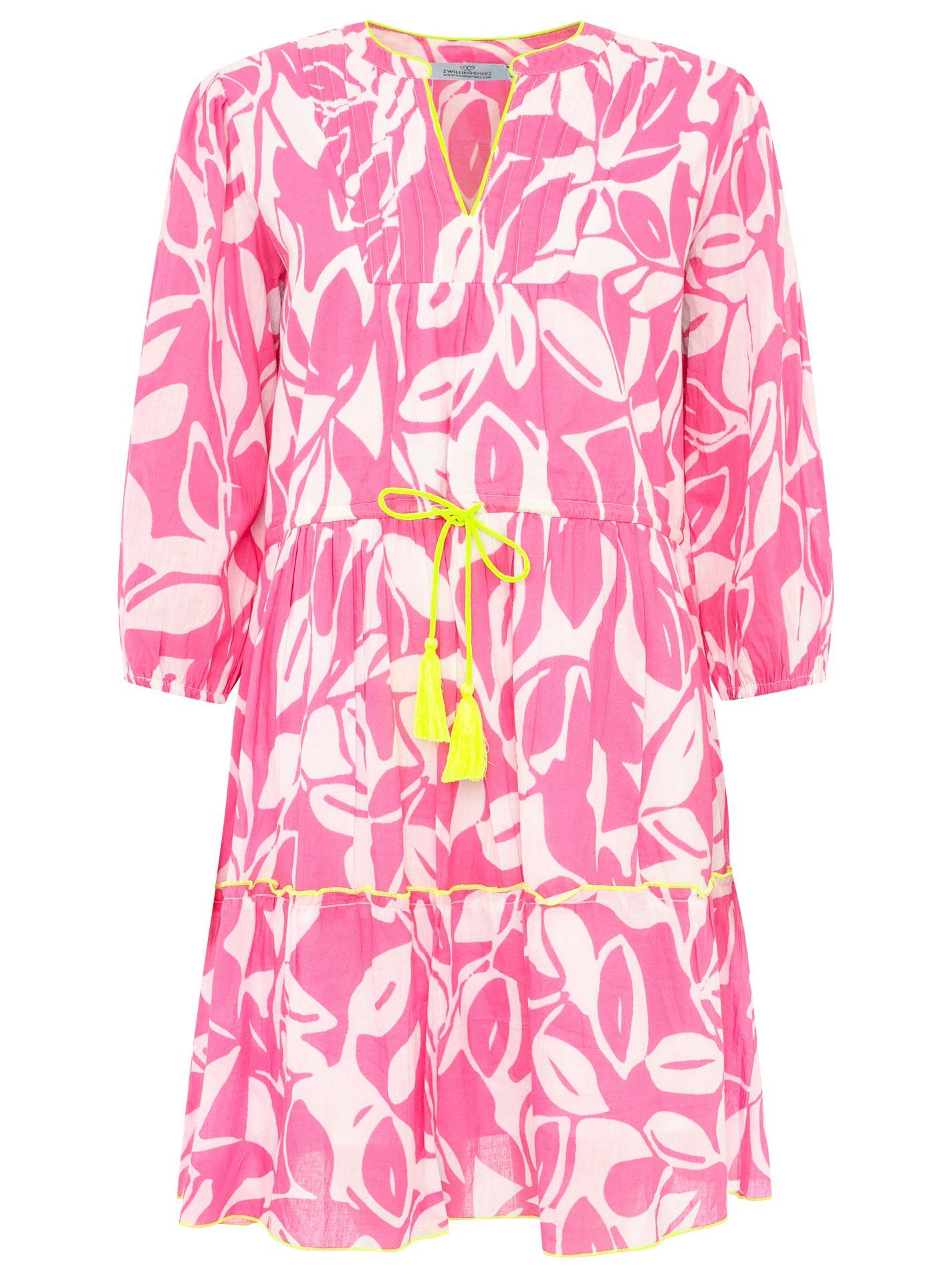 Zwillingsherz Sommerkleid "Blätter Zweifarbig" mit Tasseln und kontrastfarb günstig online kaufen