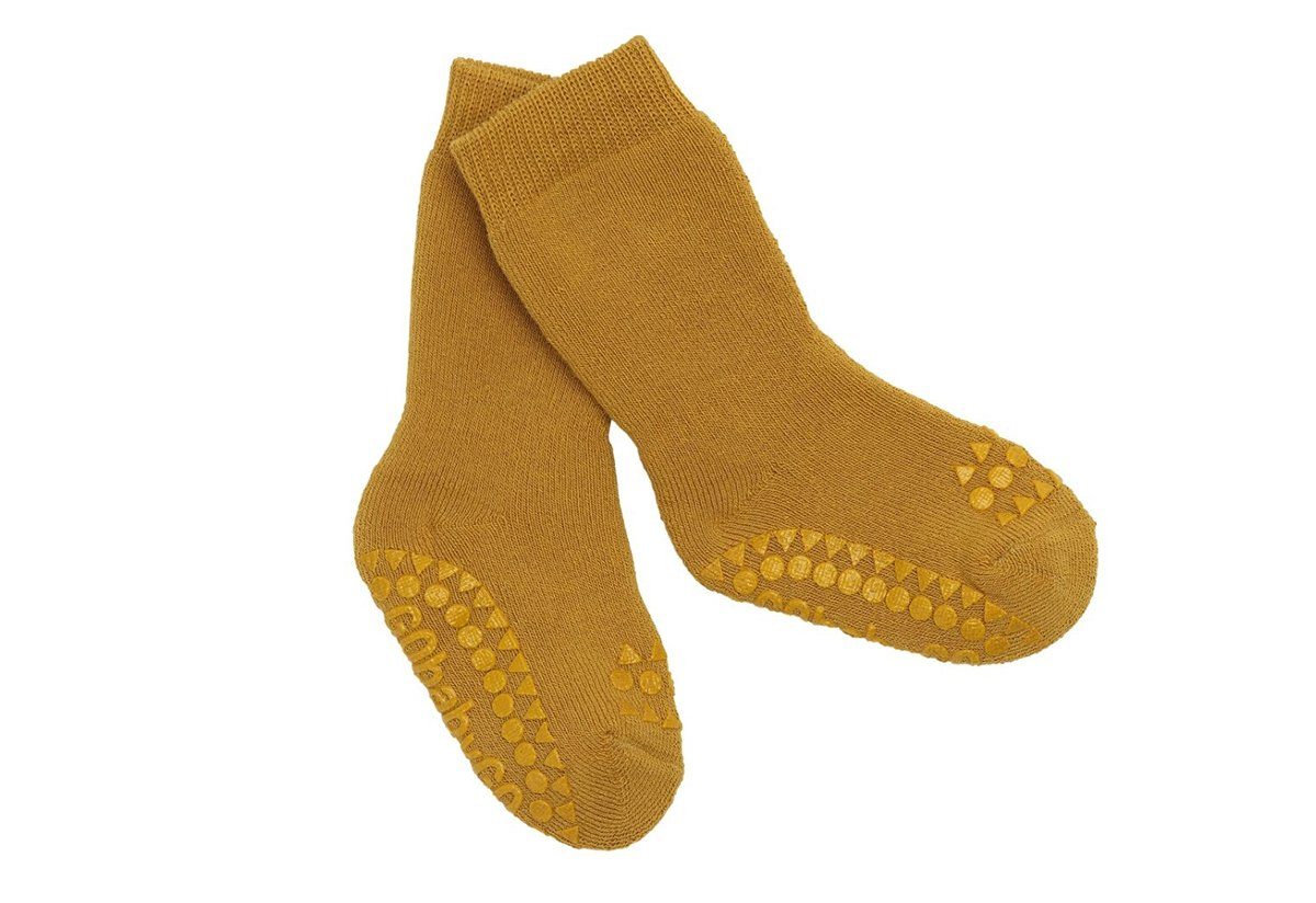 GoBabyGo ABS-Socken Kinder Stoppersocken Rutschfeste Noppen Gummi (Mustard Senfgelb) Baby Krabbel - Socken mit Strümpfe - Kleinkinder antirutsch