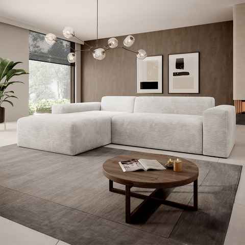 Juskys Ecksofa Vals, modern, L-Form, Stoff, bequem, samtig wie Cord, breiter Sitz