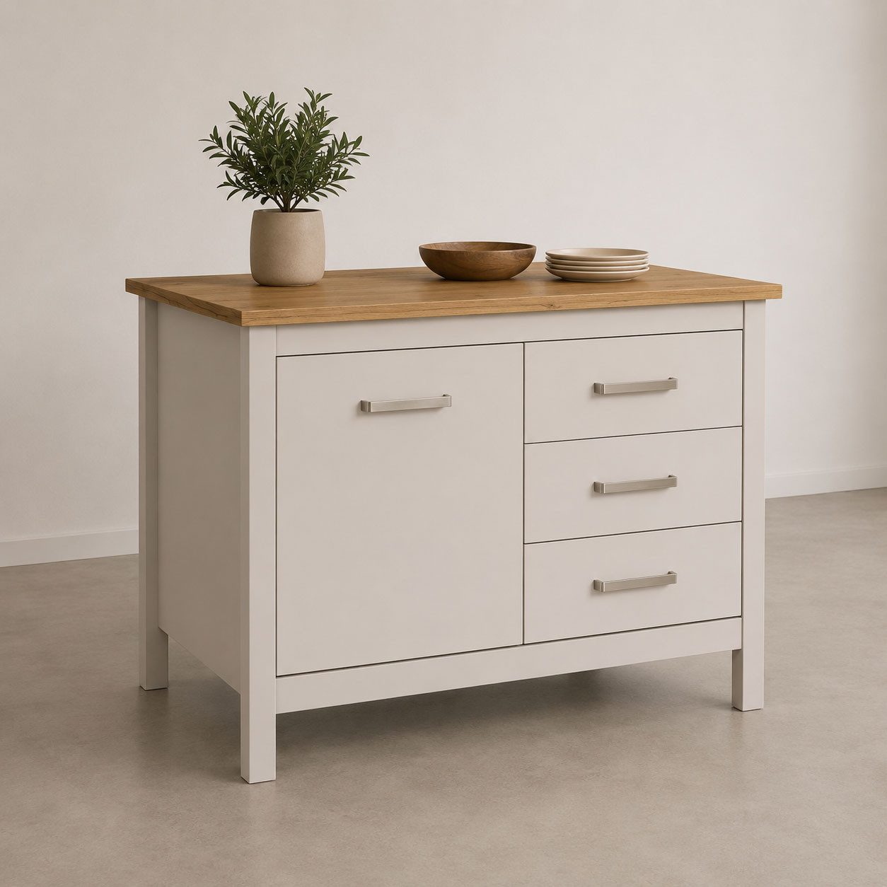 Inter Link Bartisch Pienza im Skandi Look, multifunktional für Küche & Essbereich, Weiss (1-St), Kücheninsel mit Soft-Close, Platz für 2 Hocker, 124x75x91 cm