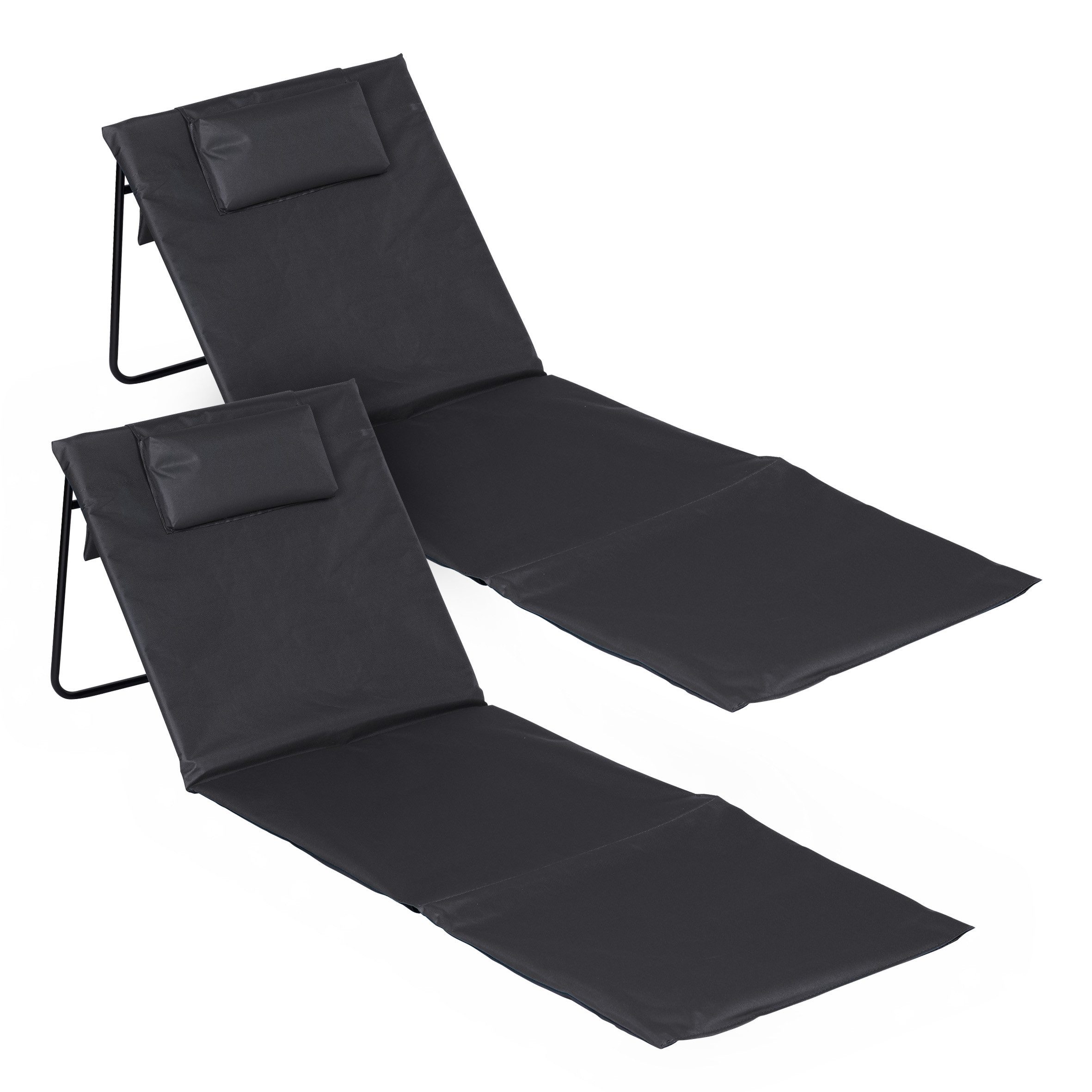 Spetebo Gartenliege Strandmatte 2er Set klappbar mit verstellbarer Rückenlehne, Anzahl, 1 St., Stück, Integriertes Kopfkissen