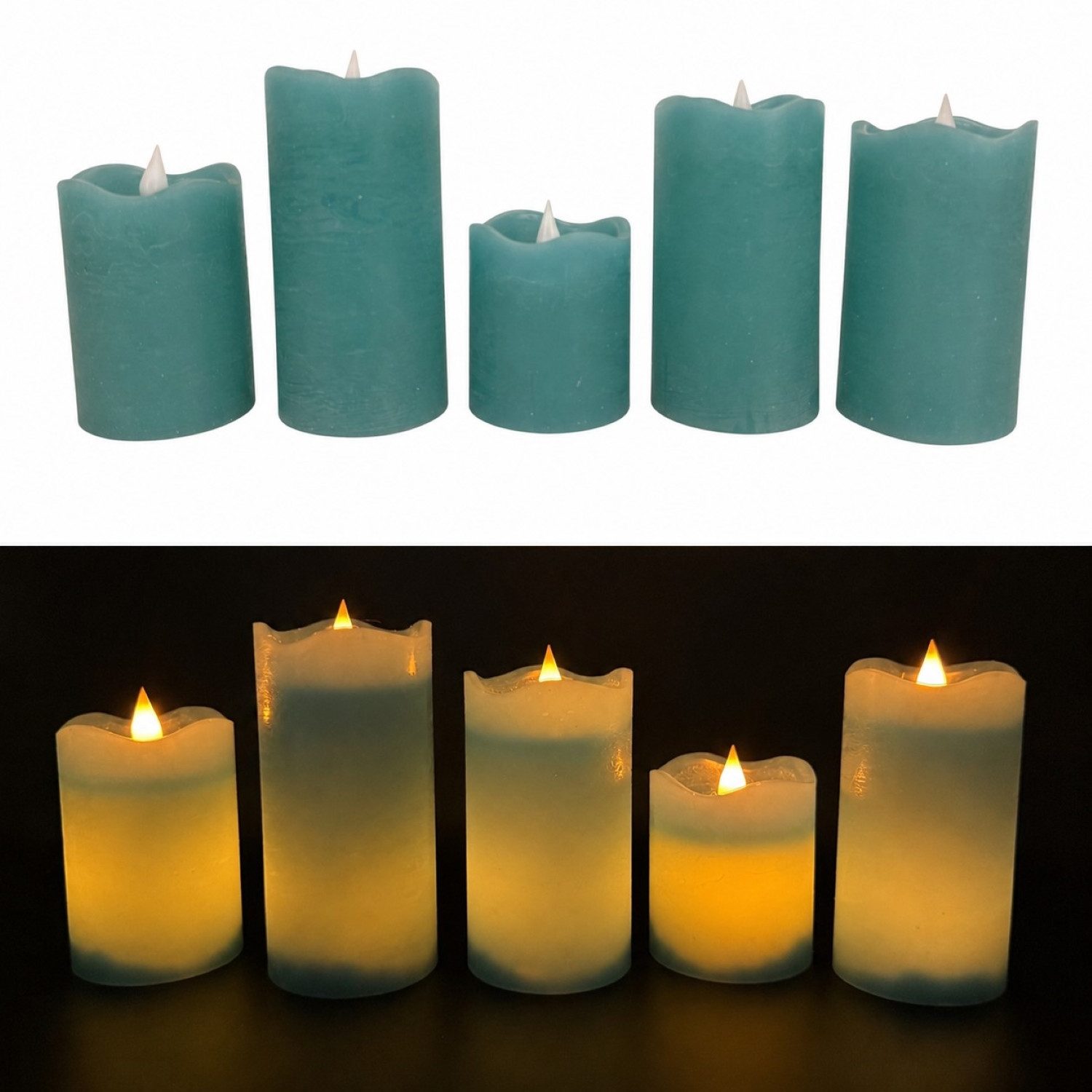 Online-Fuchs LED-Kerze 5 LED-Kerzen aus Echtwachs mit 6-Stunden Timer (realistische Kerzenflamme, Rot, Weiß, Creme, Grün, Altrosa, Pink, Türkis), ruhiges Standlicht oder natürliches Flackern - Long Shine Funktion!