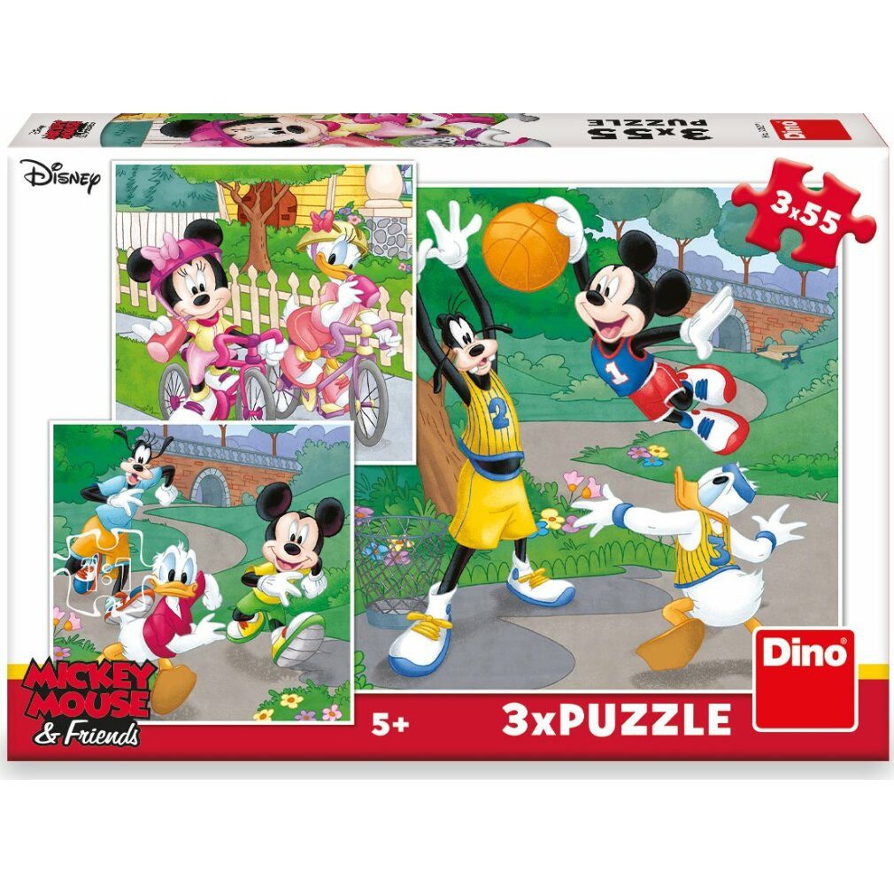 Dino Bikes Puzzle DINO Puzzle Micky Maus und Freunde 3x55 Teile, Puzzleteile
