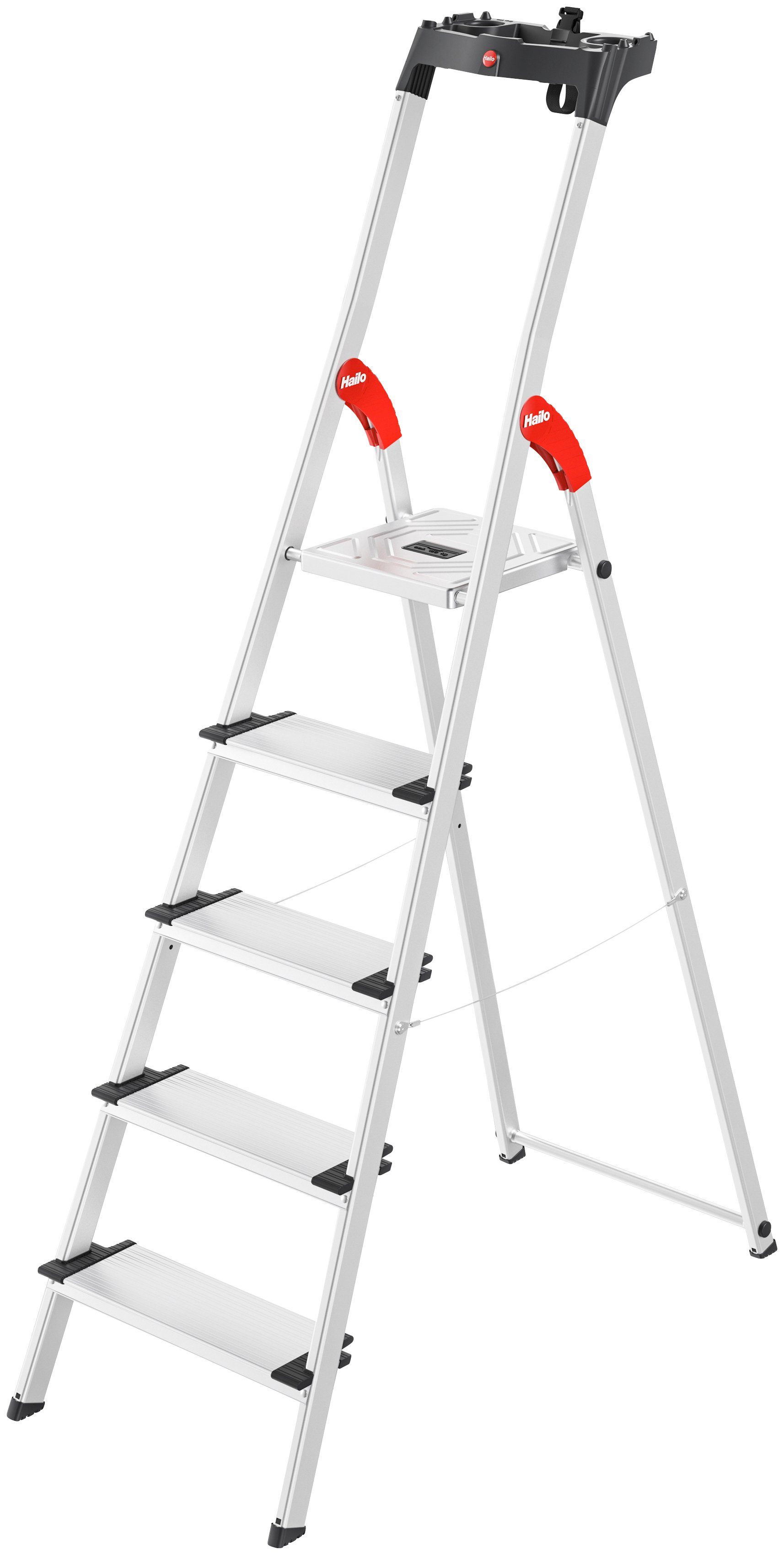 Hailo Stehleiter L80 ComfortLine, Alu-Sicherheits-Stehleiter 5 Stufen