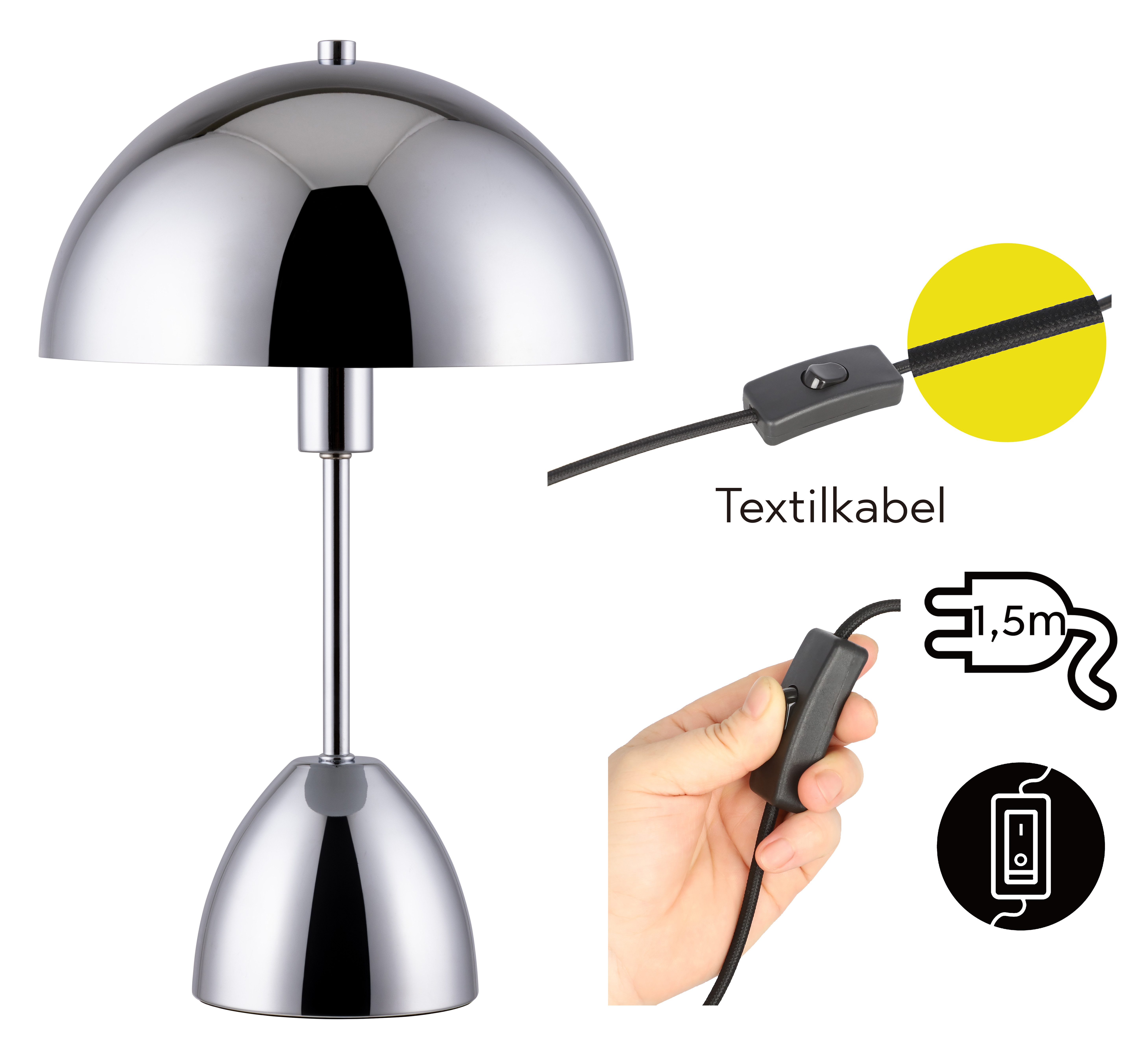 OTTO home Tischleuchte Dorrio Pilzlampe, ohne Leuchtmittel, Leuchtmittel wechselbar, Textilkabel blendfreie Nachttischleuchte, Tischlampe, E14, Pilz, Lampe – Bild 5 von 5
