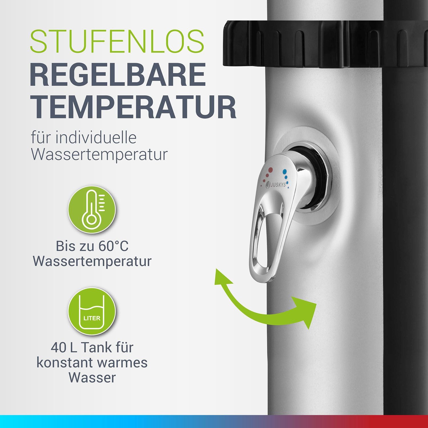 Juskys Solardusche Victoria, 40 L, schwenkbarer Duschkopf, stufenlose bis 60 °C, plus Fußdusche