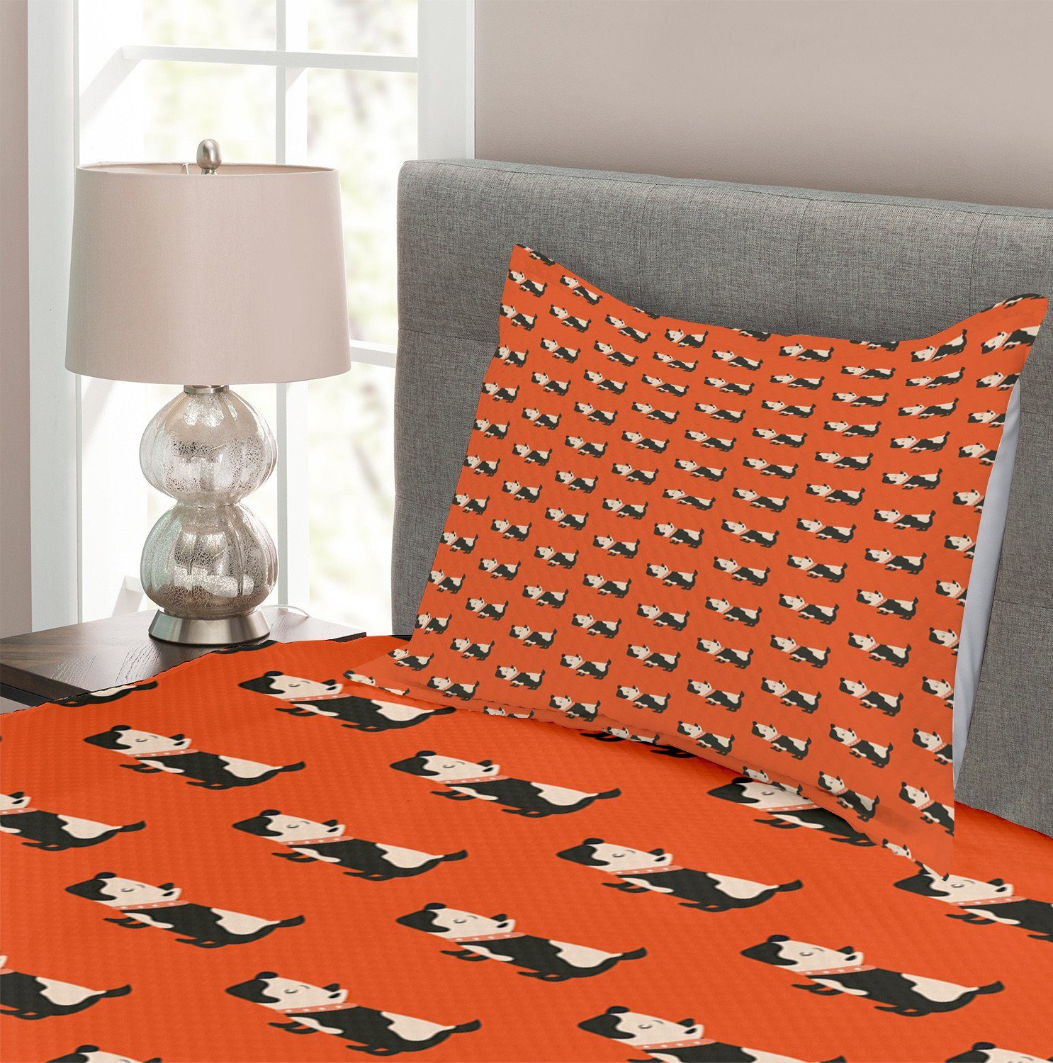 Tagesdecke Set Hund Abakuhaus, Kissenbezügen mit Cartoon Hündchen Muster Waschbar,