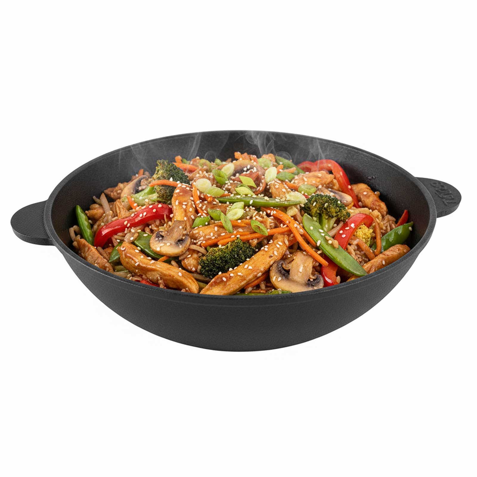 4BIG.fun Wok Gusseisen Wok 30 cm Asia Wokpfanne 4,7L Induktion, Gusseisen