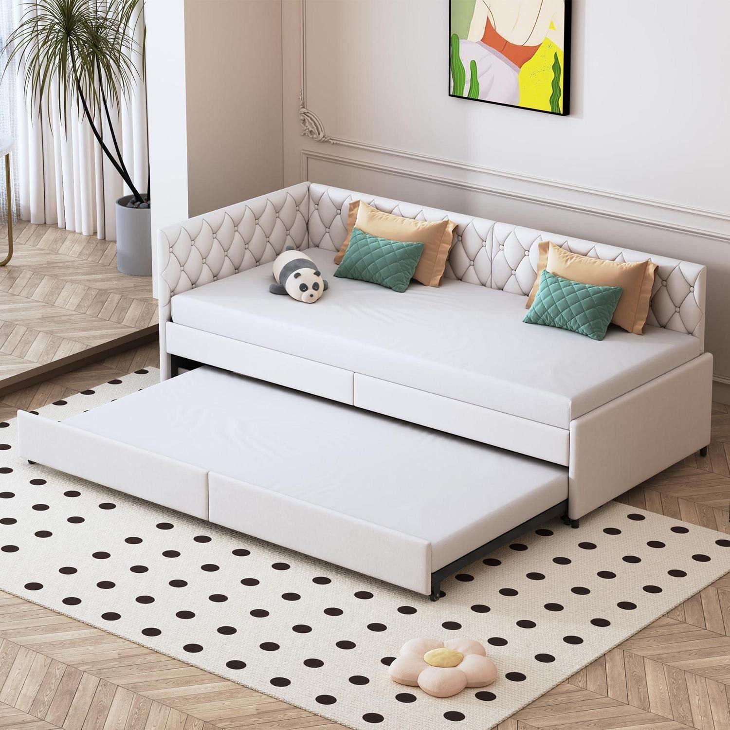 LuxusKollektion Schlafsofa Schlafcouch ausziehbar 180x200 Flanell ohne Matratze Klassiker Creme