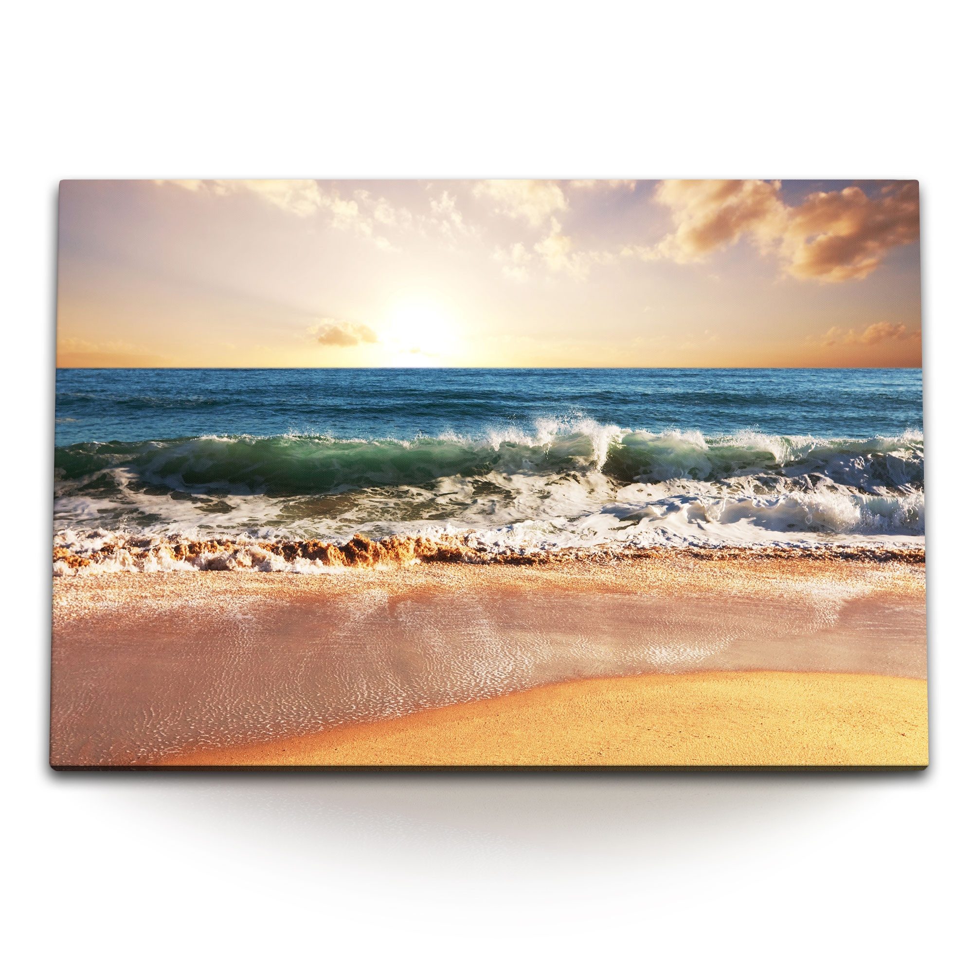 Leinwandbild 120x80cm Wandbild auf Leinwand Meer Strand Wellen Sonnenuntergang Hori