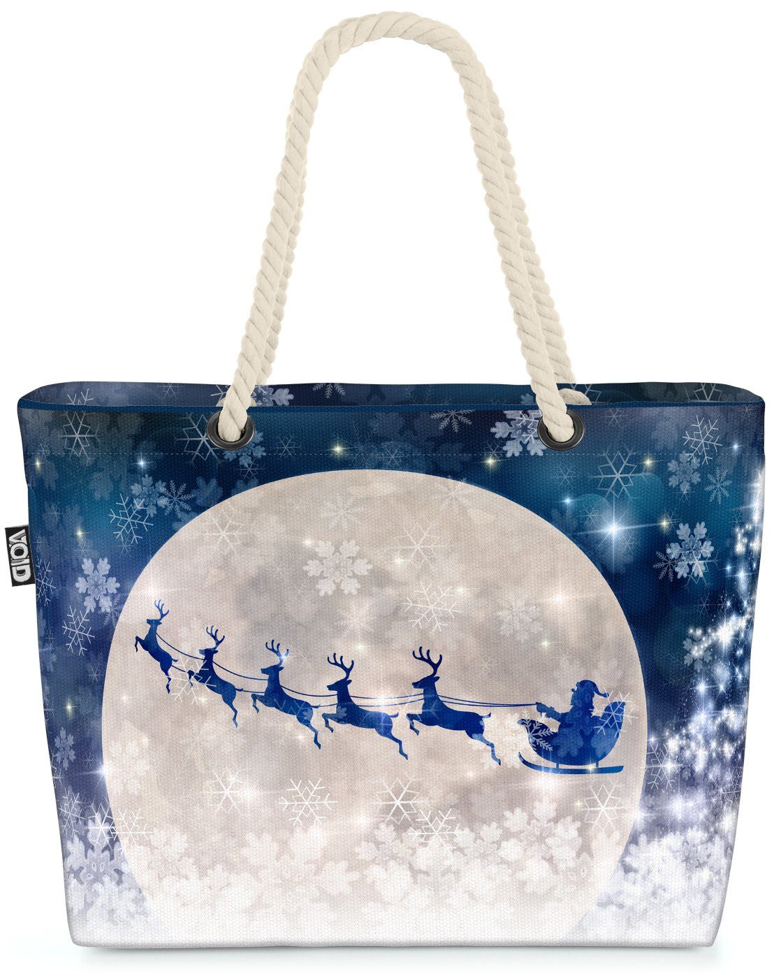 VOID Strandtasche (1-tlg), Weihnachtsmann Mond Winter Beach Bag Nikolaus Winter Schlitten Weihnachten Mond
