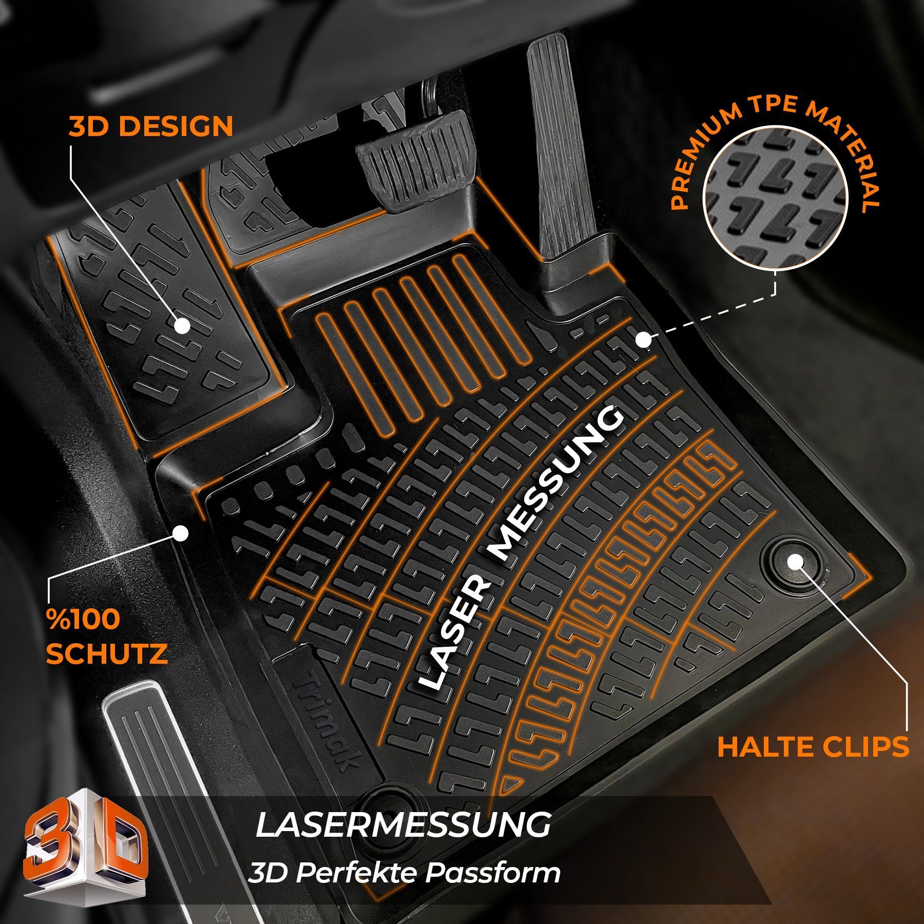 Trimak Passform-Fußmatten Kompatibel mit Dacia Duster 4x4 1 Gen 2009-2018 3D Auto Gummimatten