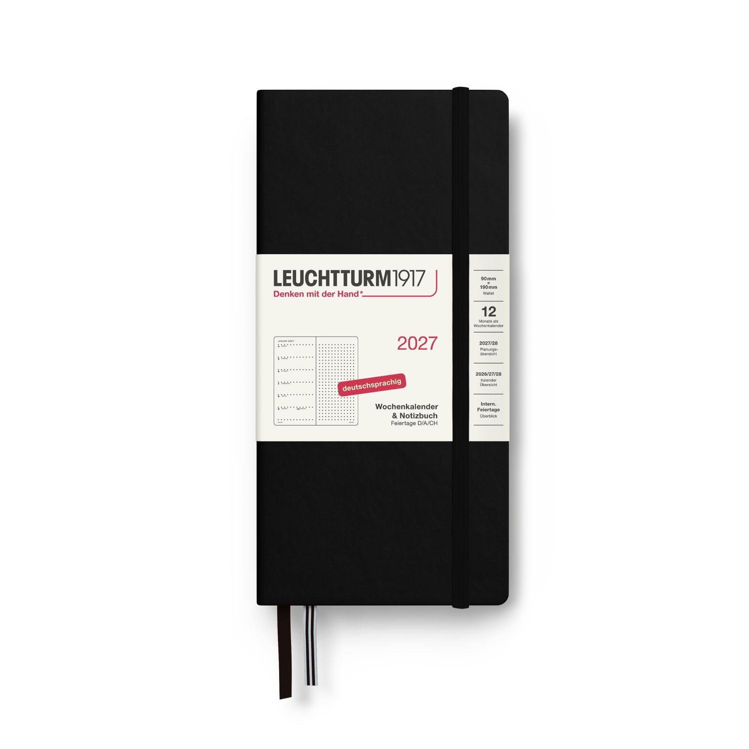 Leuchtturm1917 Taschenkalender Wochenkalender 2027 & Notizbuch Wallet B6+ x A6 Schwarz