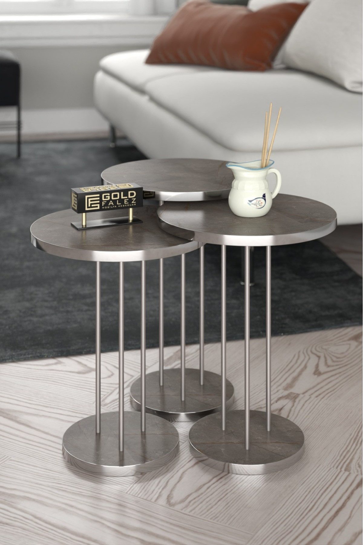 en.casa Couchtisch (3-St), 3er-Set, rund, 2 Ebenen, einfache Montage 900031 günstig online kaufen